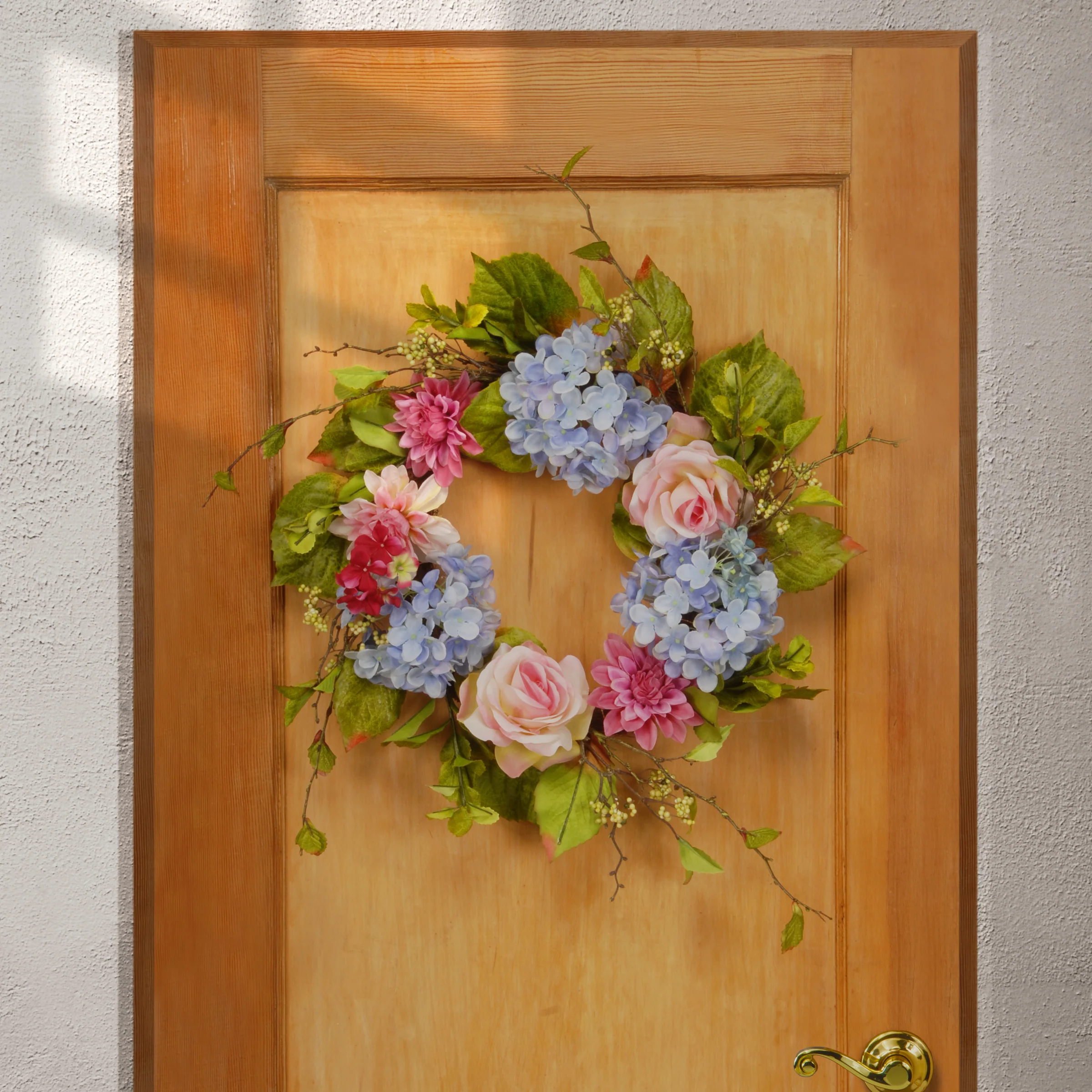 23 in. Spring Wreath with Hydrangea, Rose and Dahlia - Image 2
