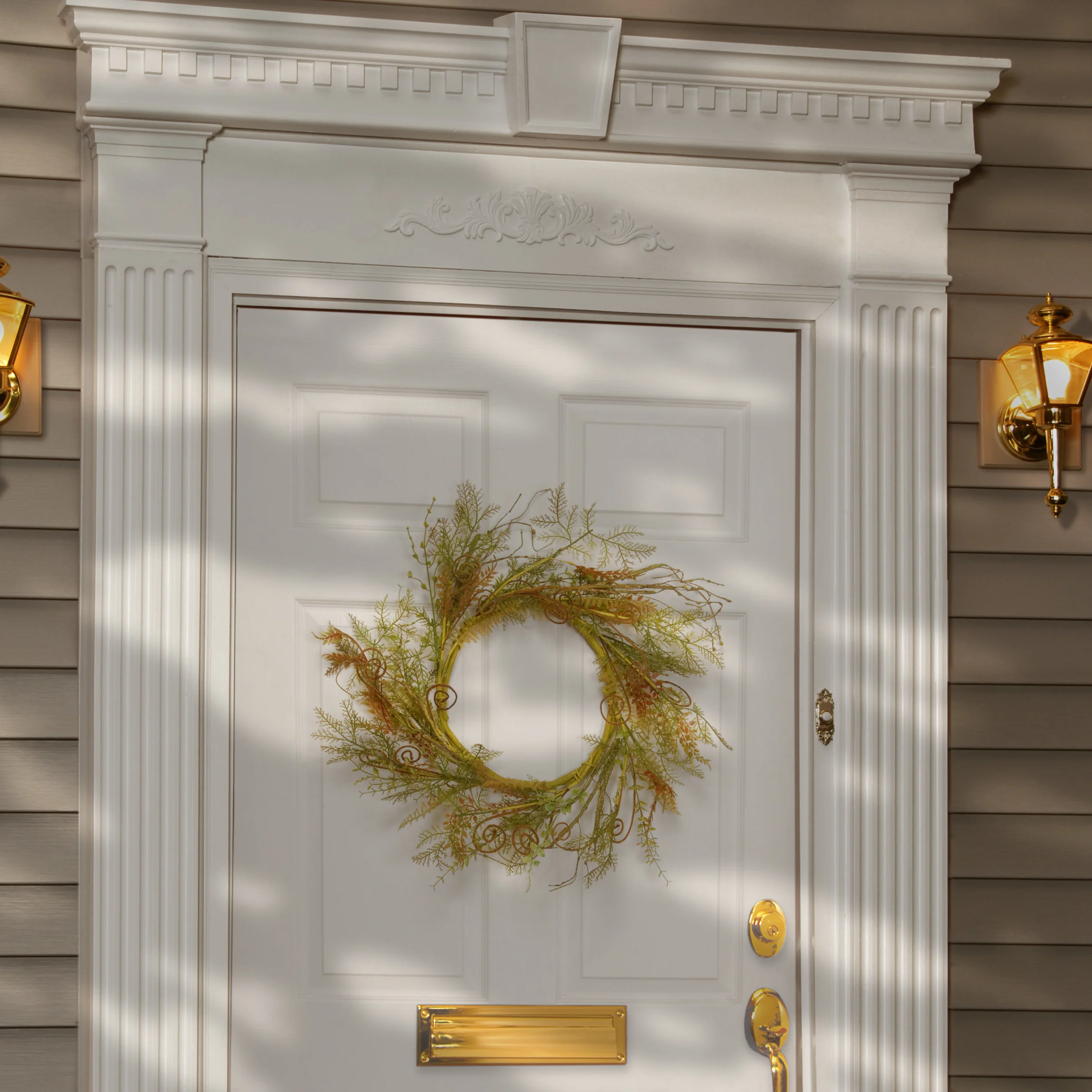 22 in. Spring Wreath with Fern Fronds, Curled Branch Sprigs, Flowing Green Stems? - Image 2