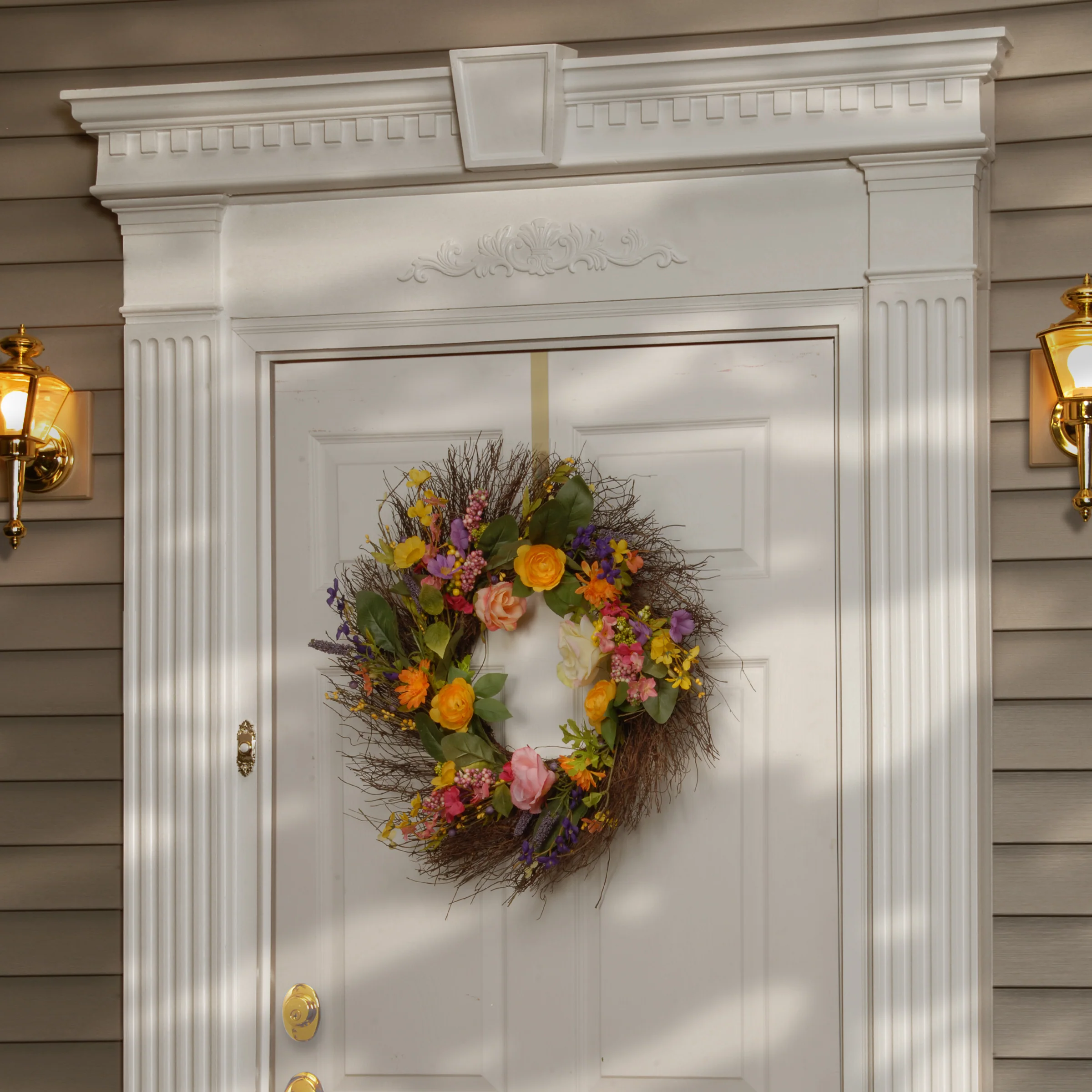 24 in. Spring Wildflower Wreath with Flower Blooms, Berry Clusters, Leaves - Image 2
