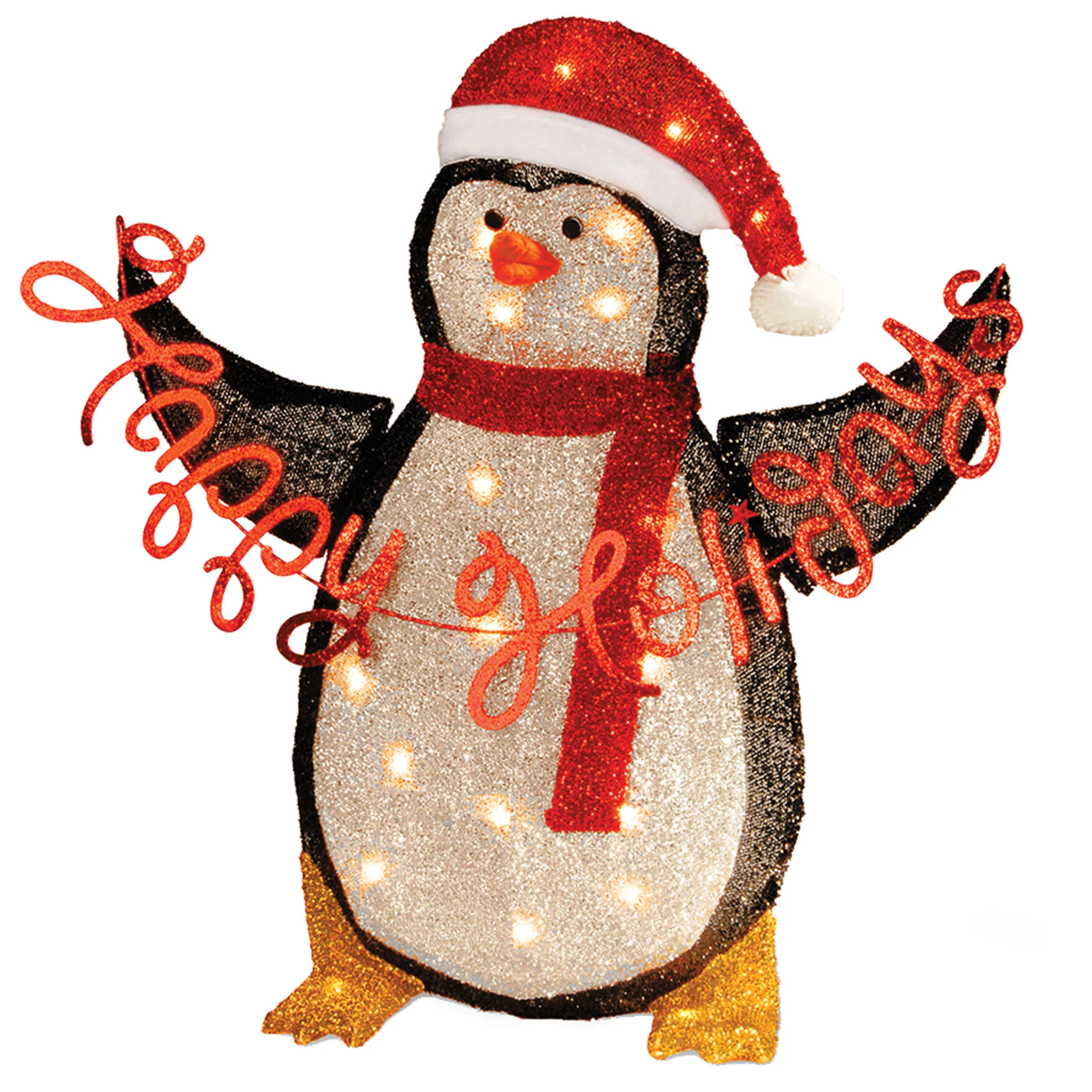 29 in. Silver Tinsel 2D Penguin Holding Sign
