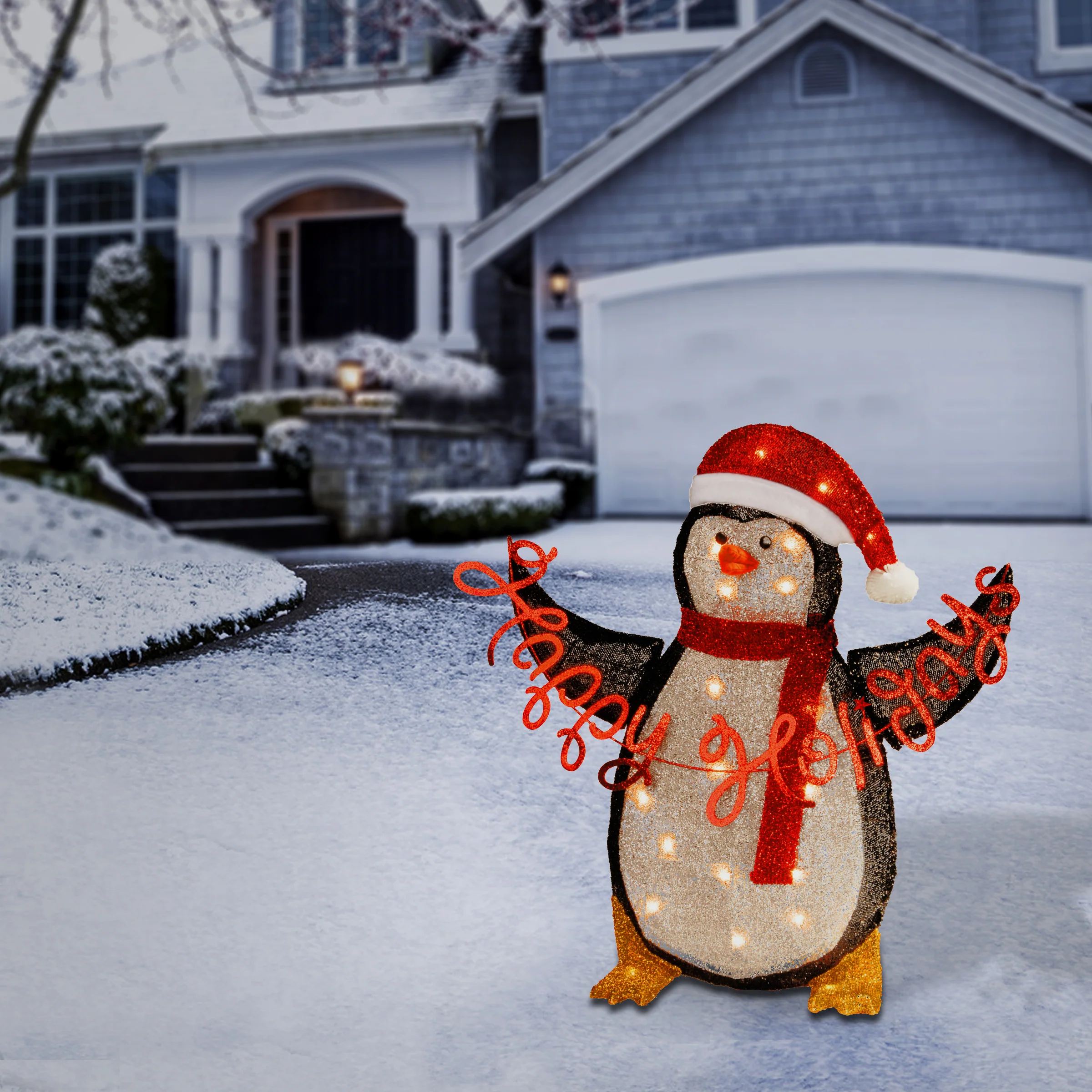 29 in. Silver Tinsel 2D Penguin Holding Sign - Image 2