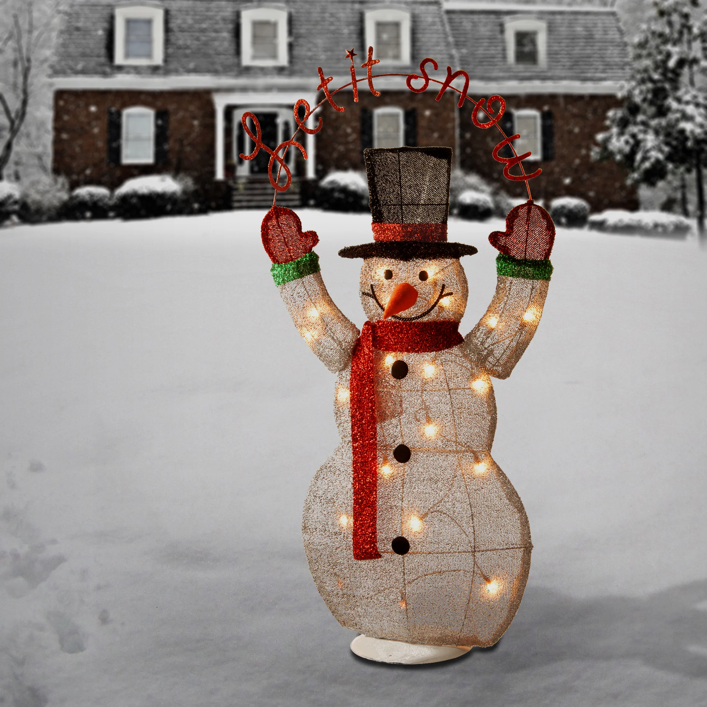 36 in. Pre-Lit Tinsel Snowman - Image 2