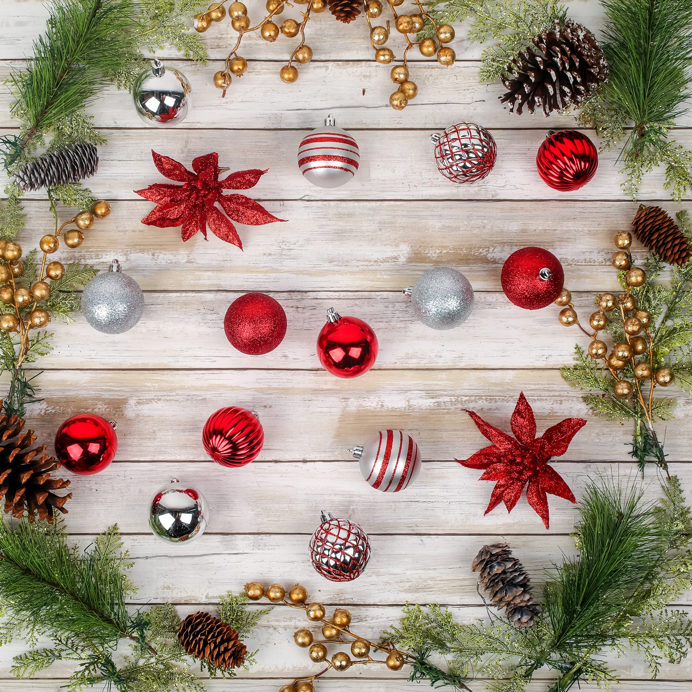 10 in. Red Xmas Ball Set, Shatterproof - Image 2