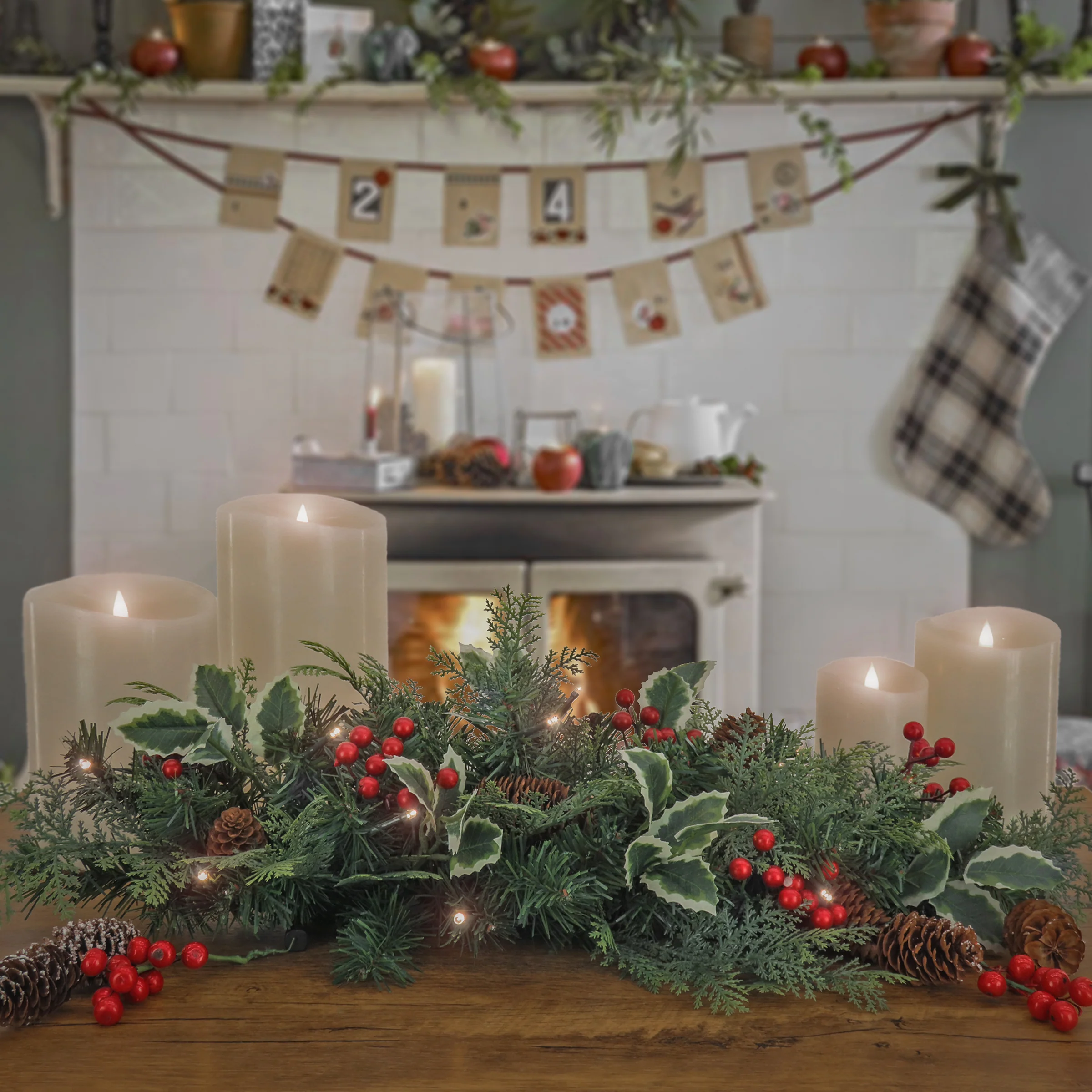 24 in. Pre-Lit First Traditions Holly Berry Centerpiece - Image 2