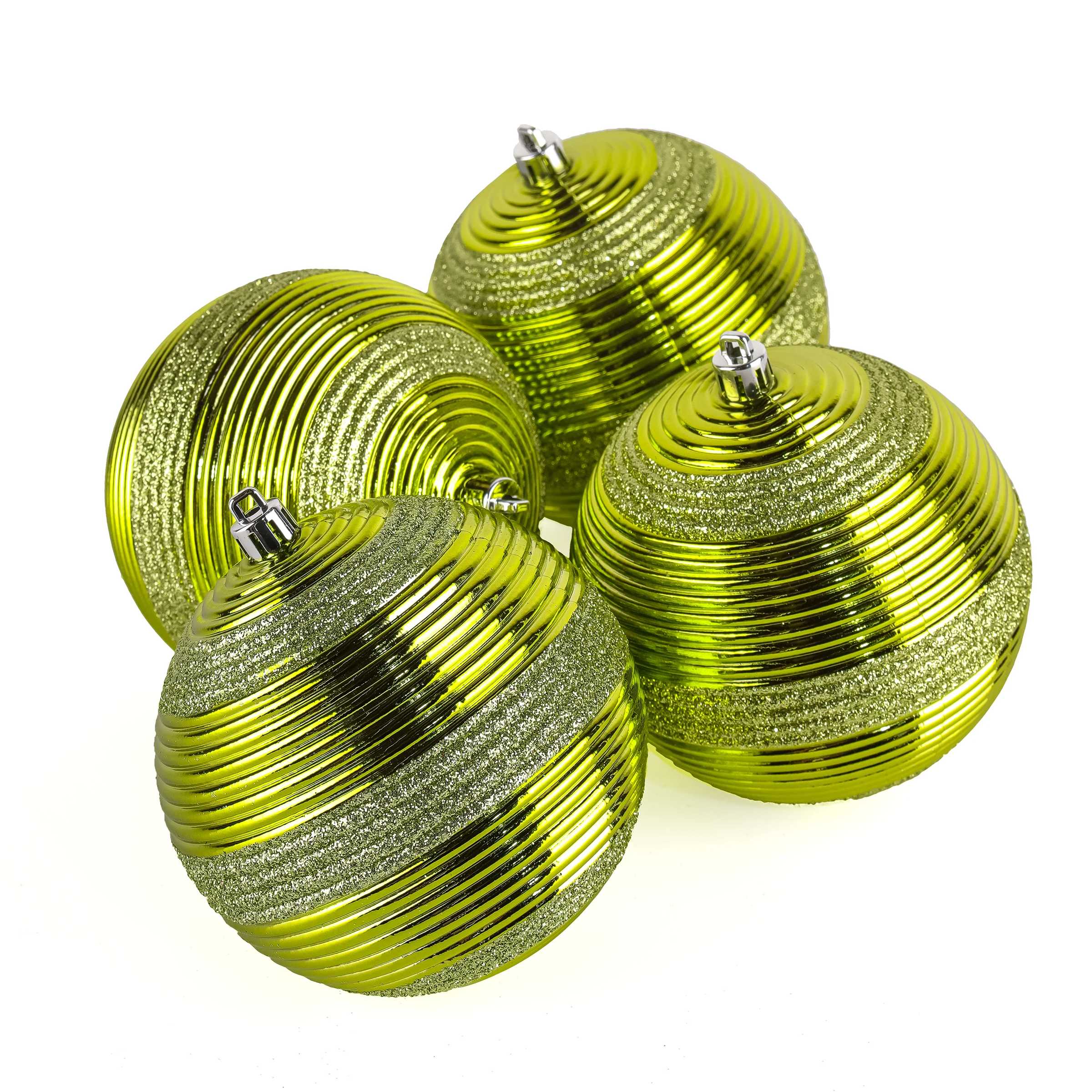 4-Piece Shatterproof Swirling Lime Green Ornaments - Image 4