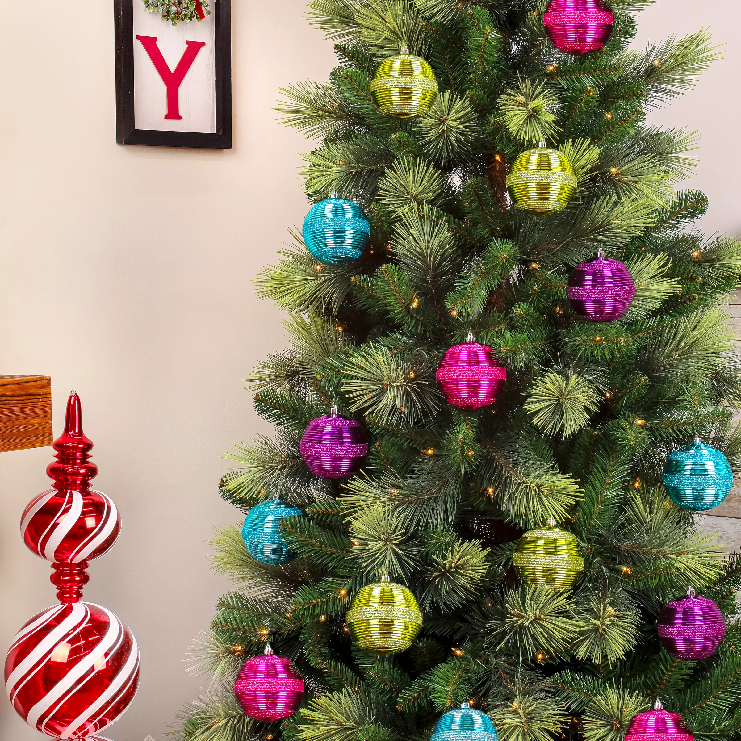4-Piece Shatterproof Swirling Lime Green Ornaments - Image 6