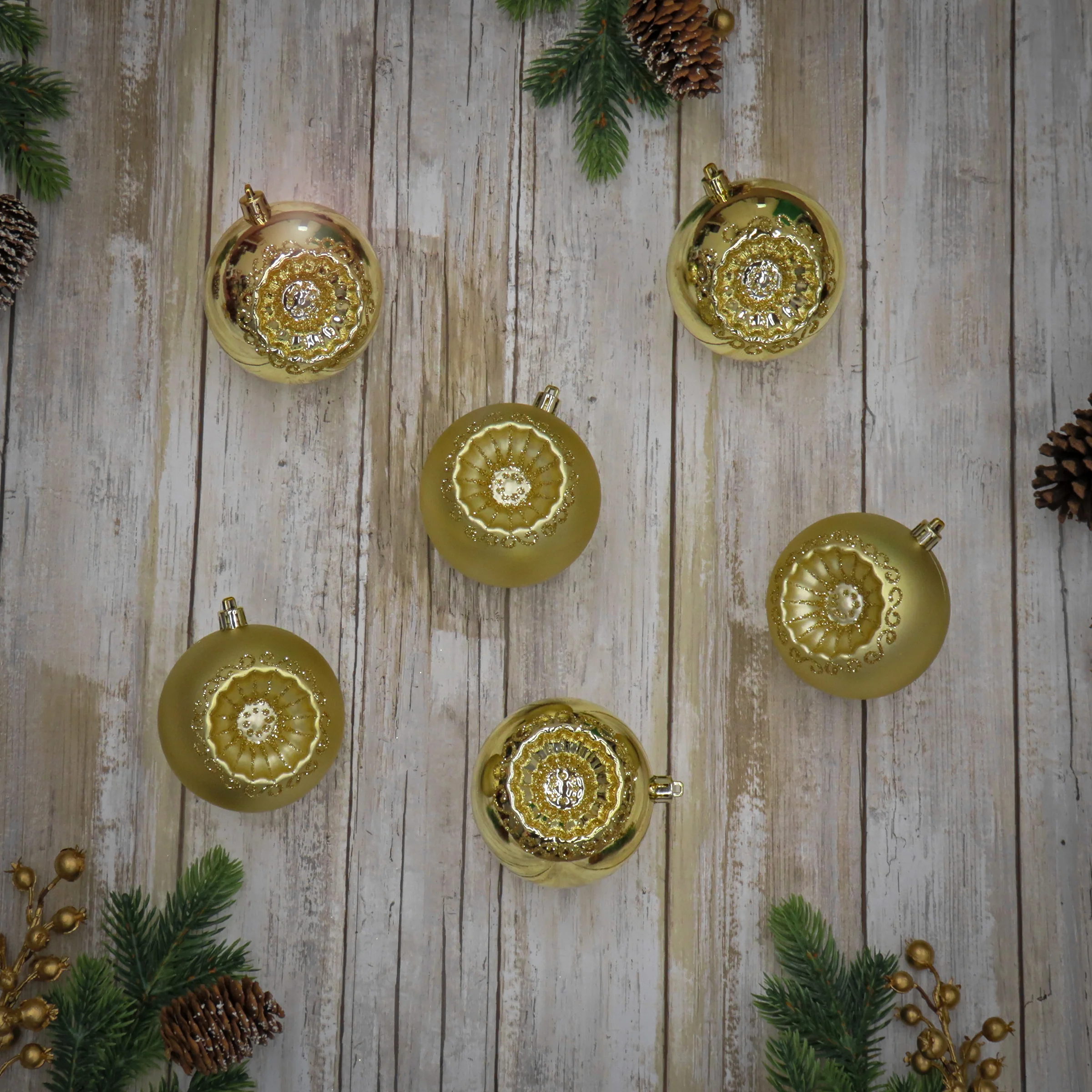6-Piece Shatterproof Glittering Gold Ornaments - Image 6
