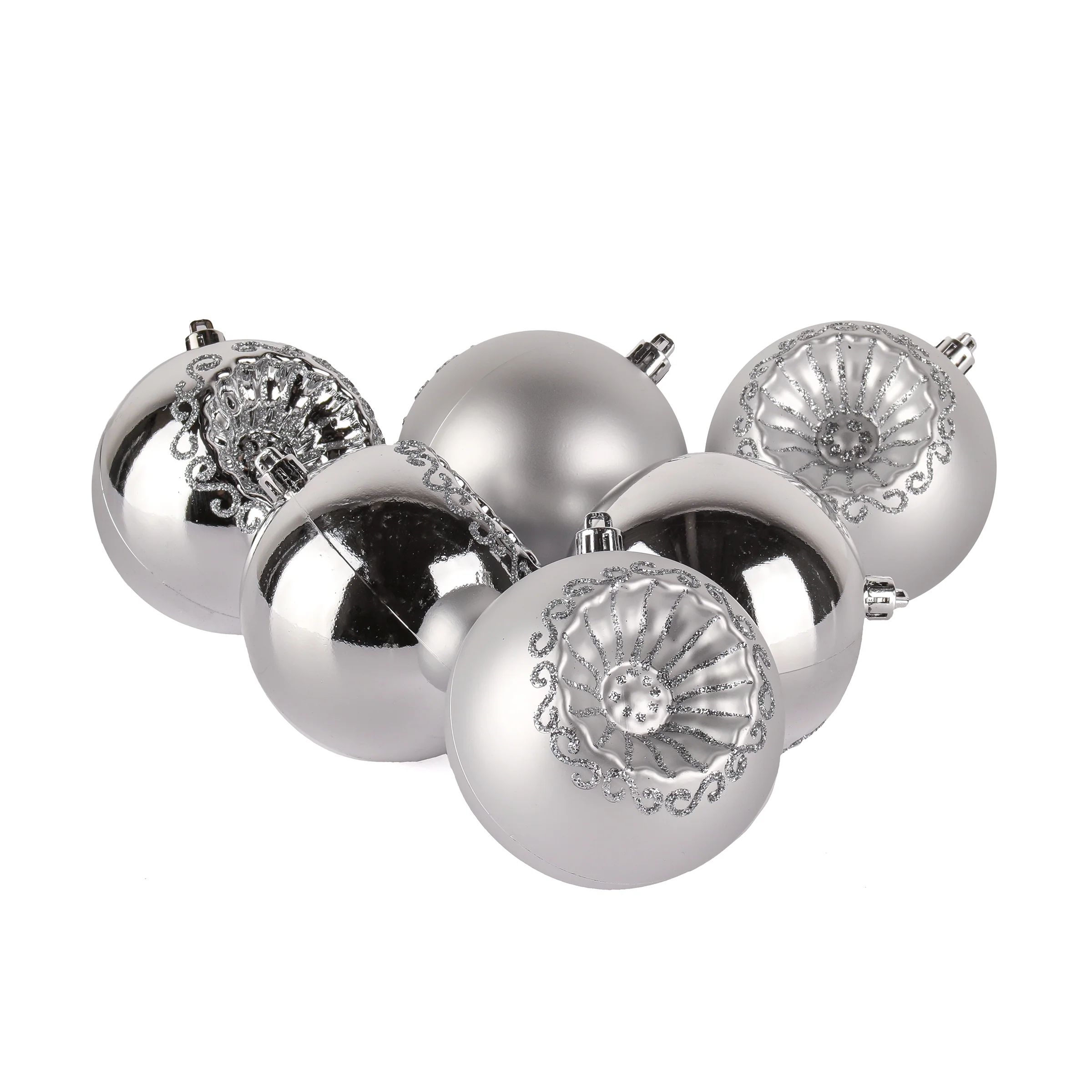 6-Piece Shatterproof Glittering Silver Ornaments - Image 3