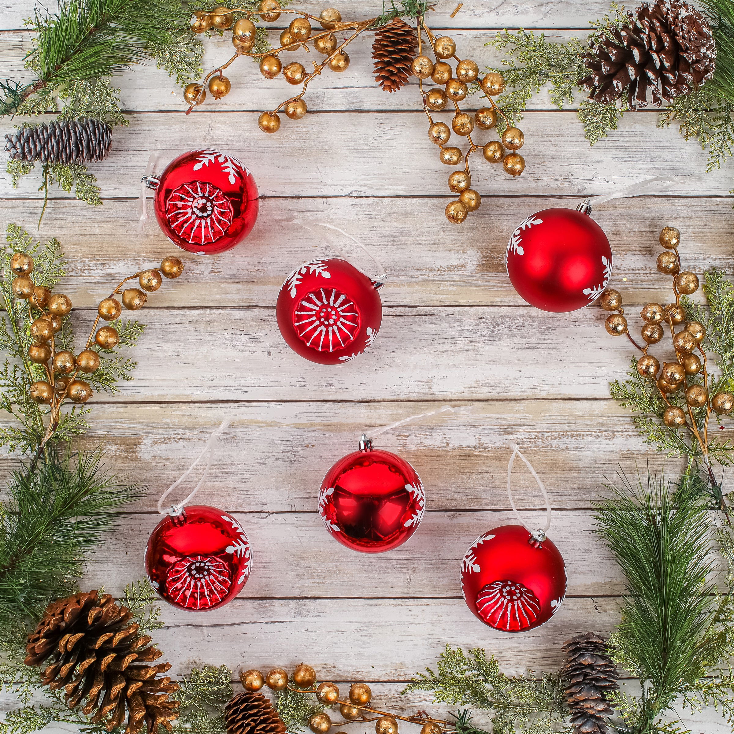 6-Piece Shatterproof Snowflake Red Ornaments - Image 2