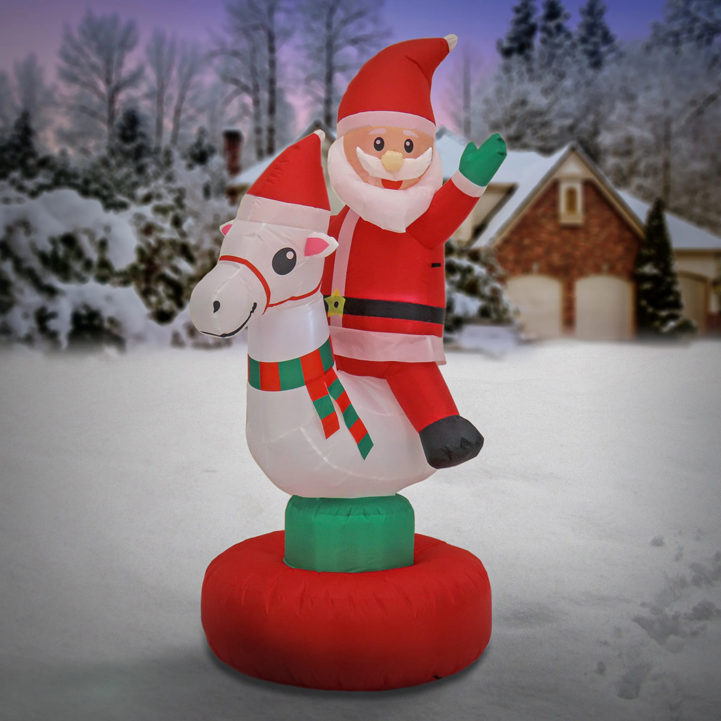 6 ft. Red Inflatable Blow Up Santa on Horse, Plug-In - Image 2