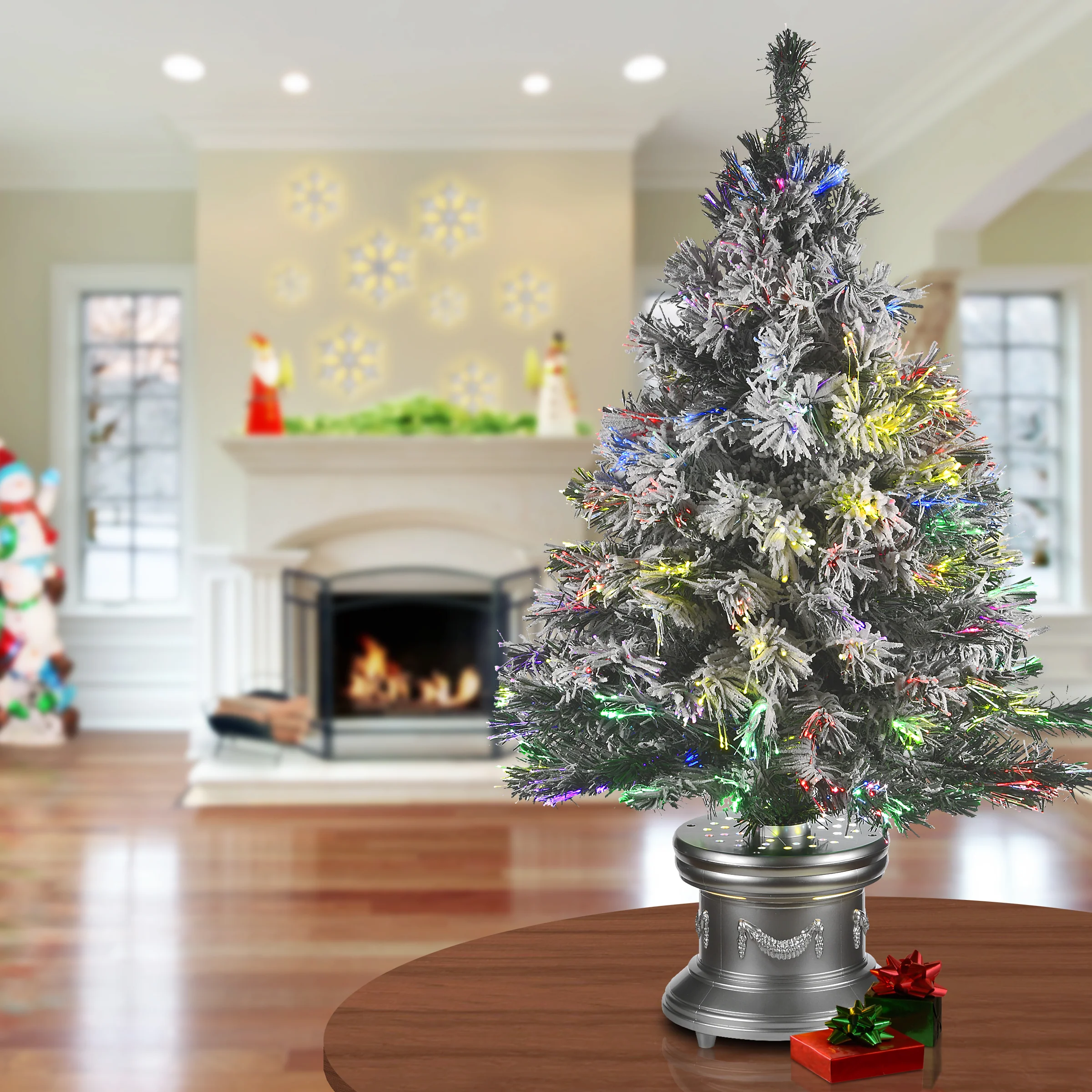 36 in. Fiber Optic Evergreen Flocked Tree - Image 2