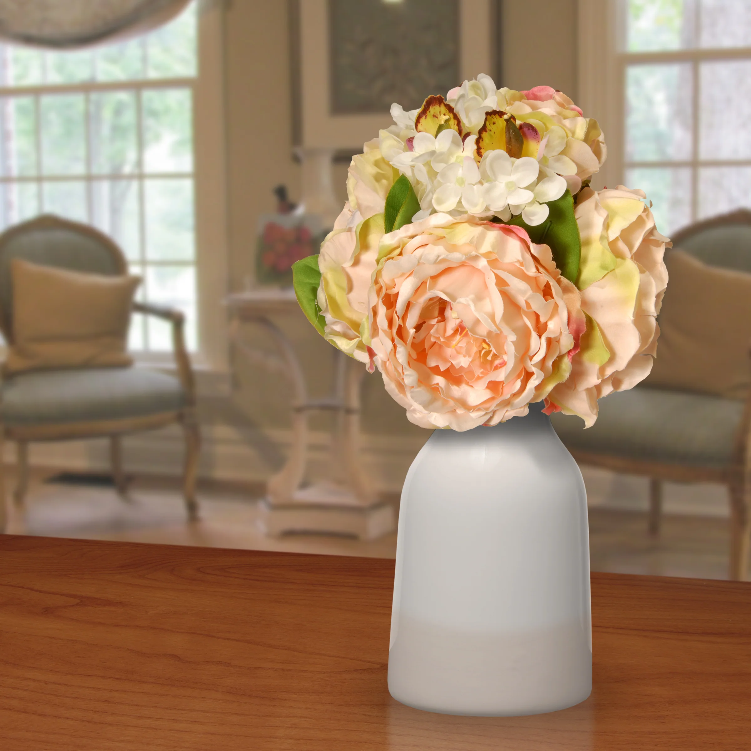 14 in. Spring Floral Bouquet with Pink Dahlia, Hydrangea and Rose Blooms - Image 2