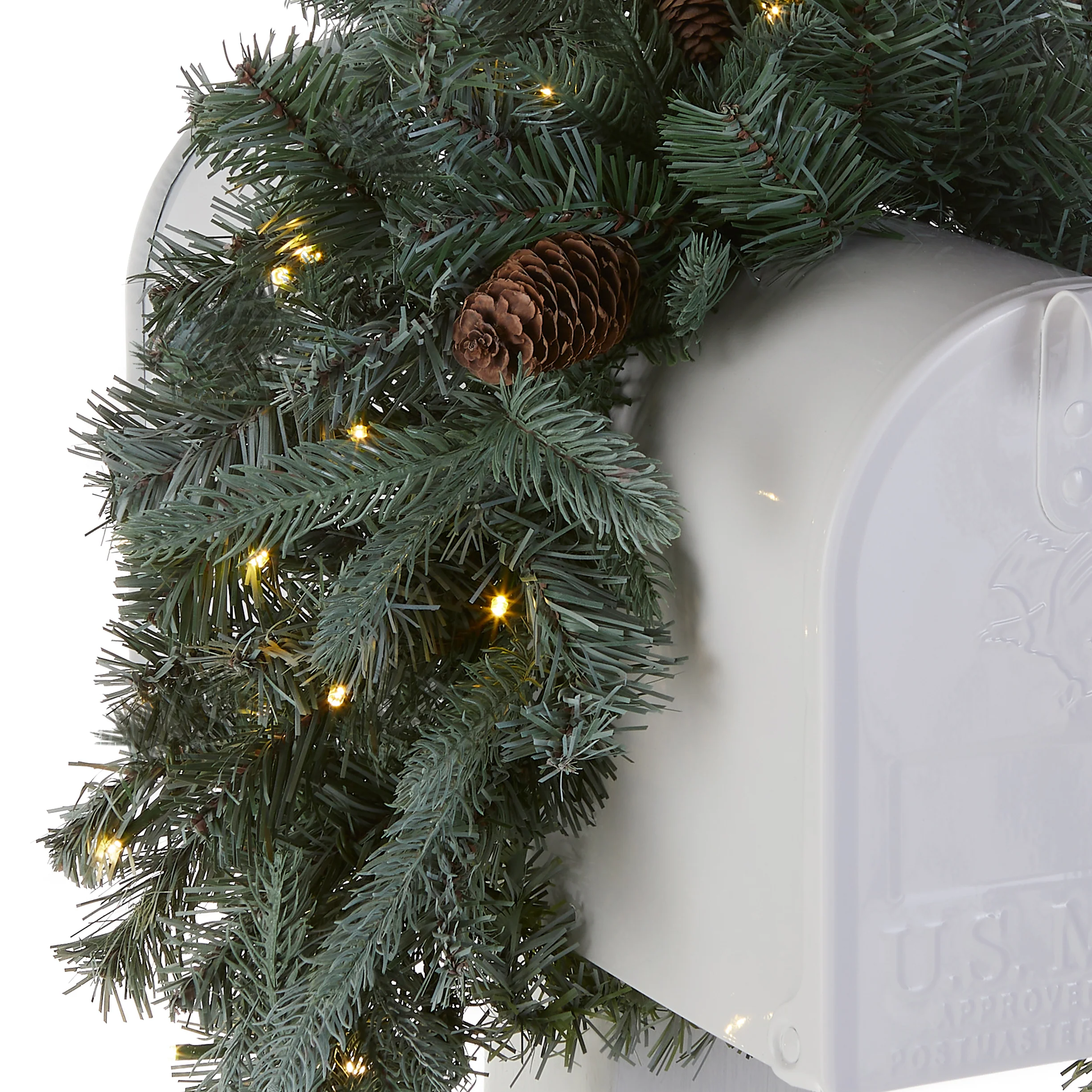 36 in. Pre-Lit Frosted Arctic Spruce Mailbox Swag with LED Lights - Image 3