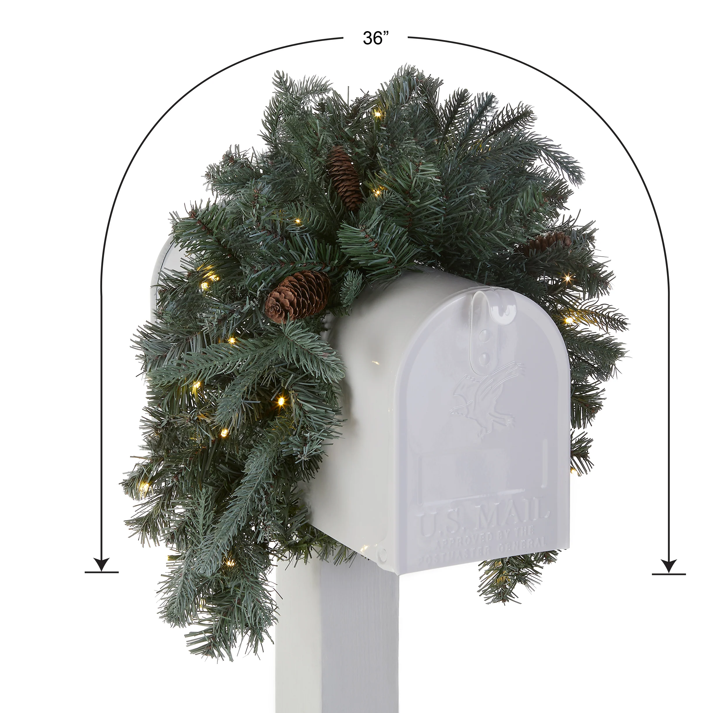36 in. Pre-Lit Frosted Arctic Spruce Mailbox Swag with LED Lights - Image 5