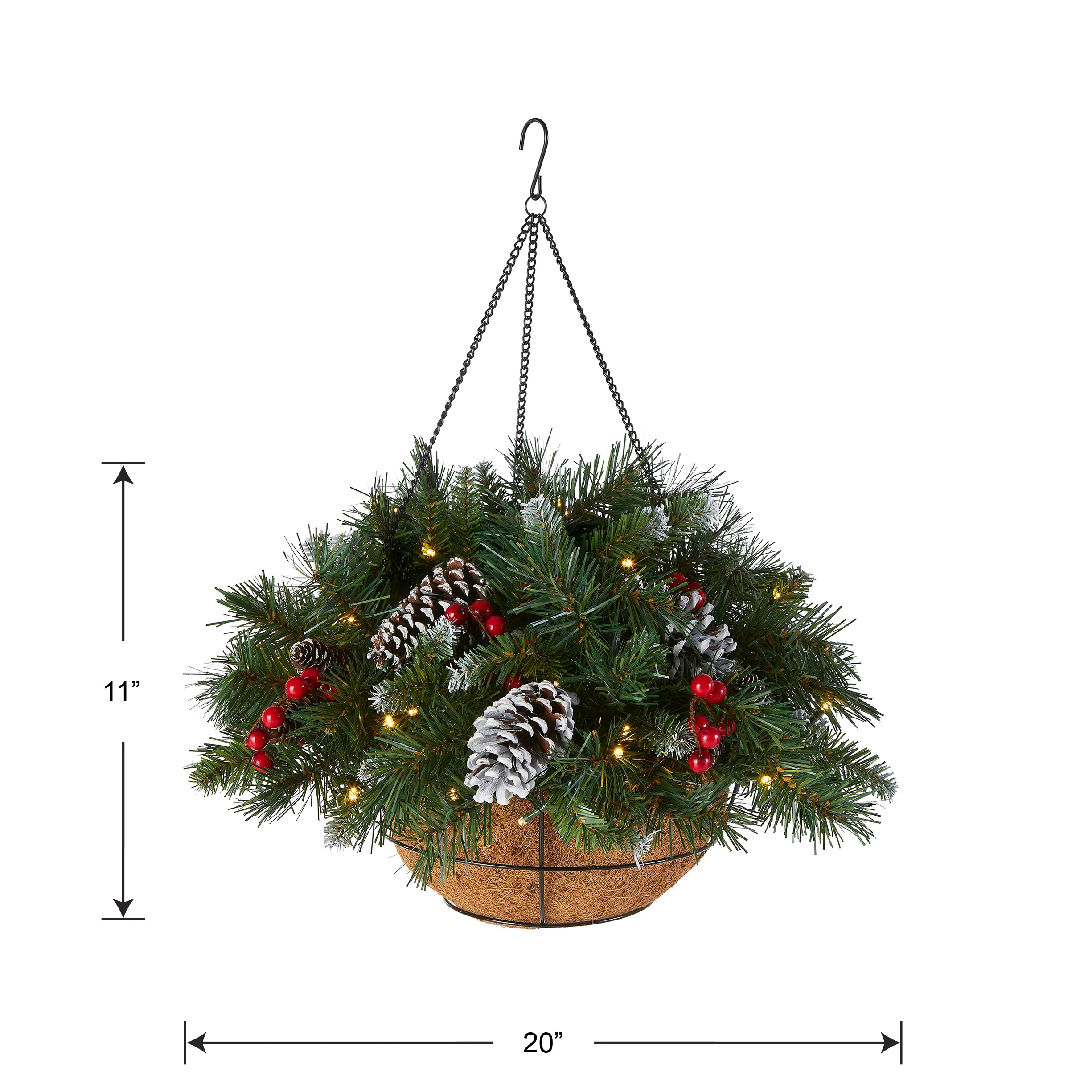 20 in. Pre-Lit  Frosted Berry Hanging Basket with LED Lights - Image 3