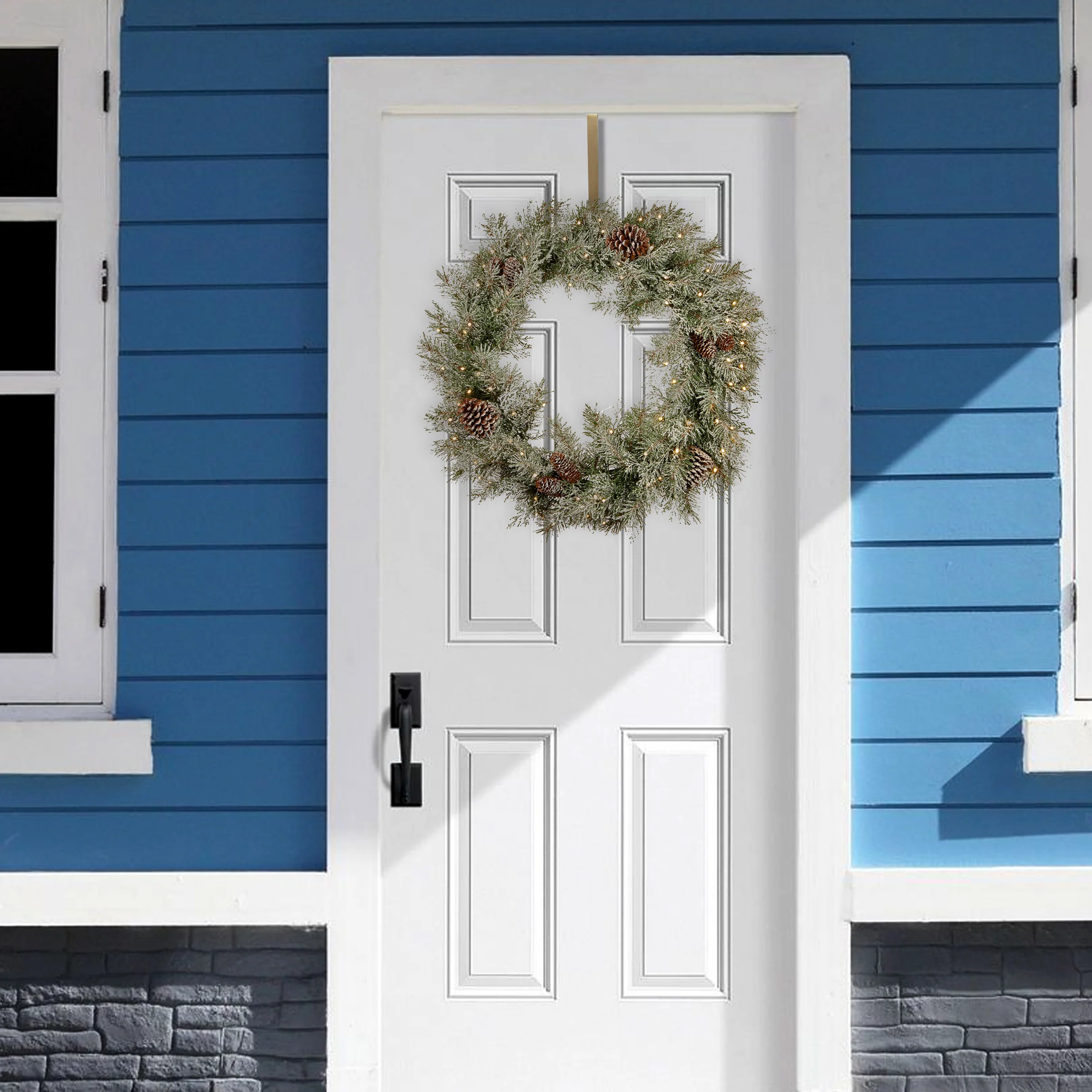 30 in. Pre-Lit Frosted Mountain Spruce Wreath with LED Lights - Image 2