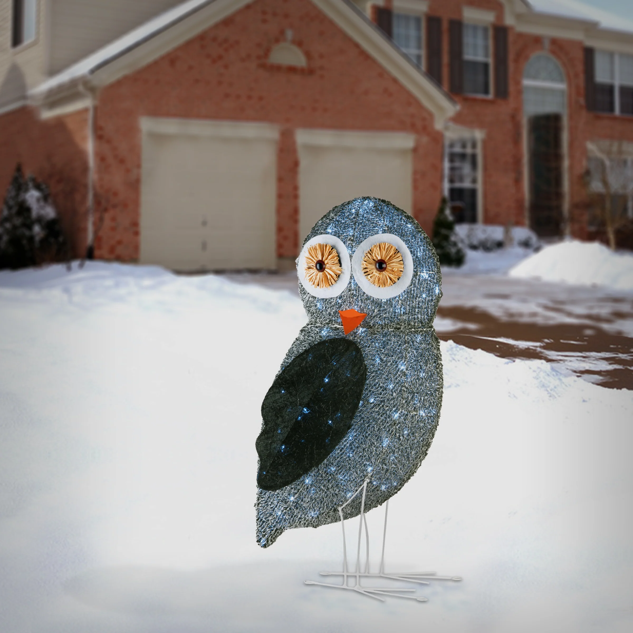 37 in. Fuzzy Fabric Owl with LED Lights, Plug-In - Image 2