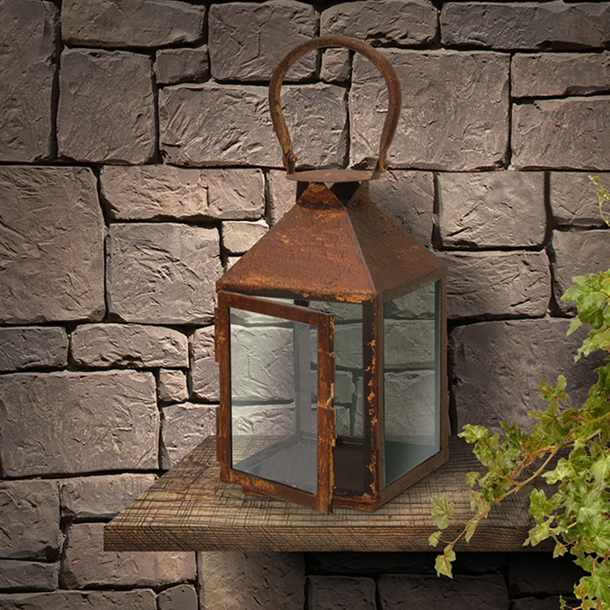 6 in. Spring Rusted Metal Lantern Hanging Decoration - Image 2