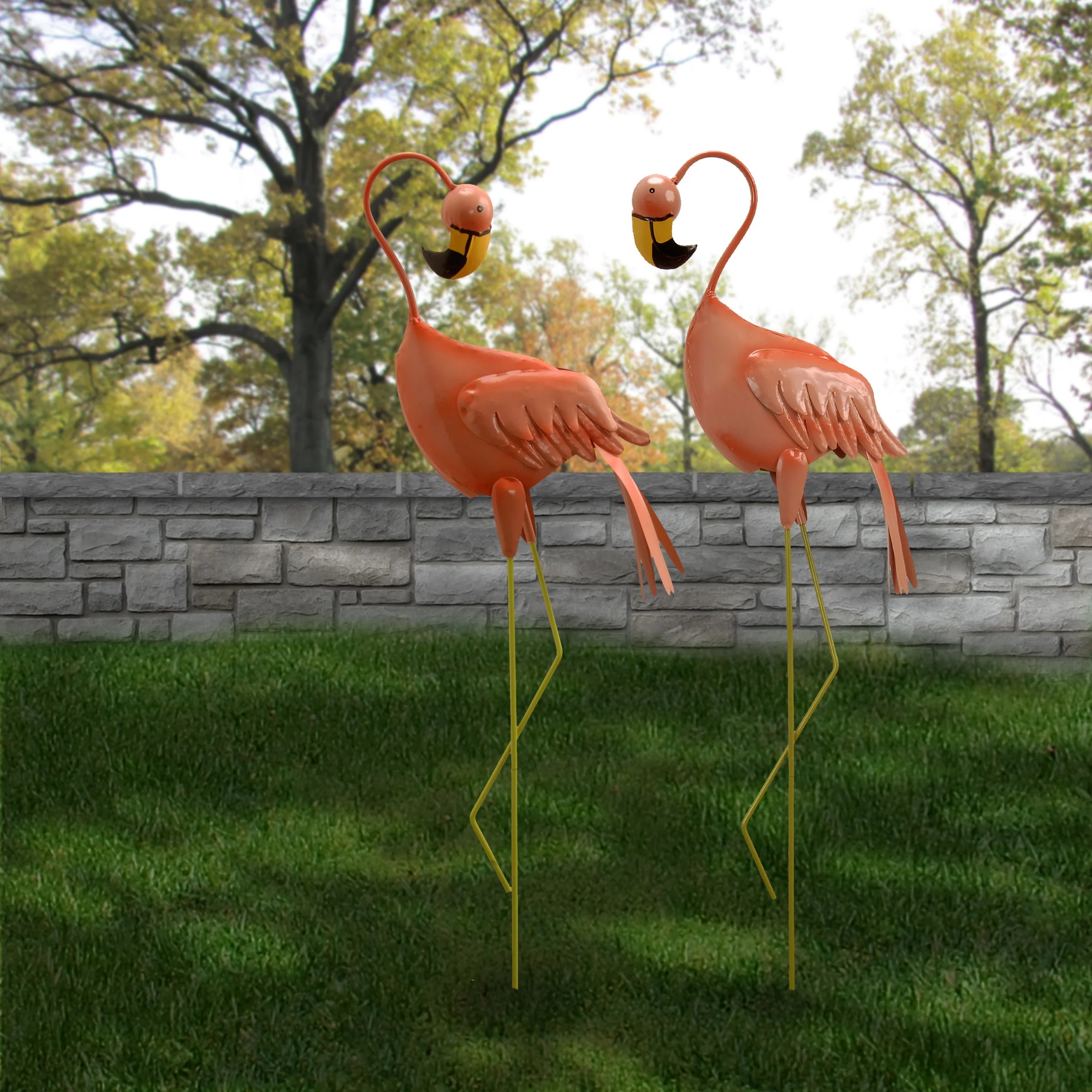 34 in. Resting Peach Flamingo Metal Lawn Decoration - Image 2