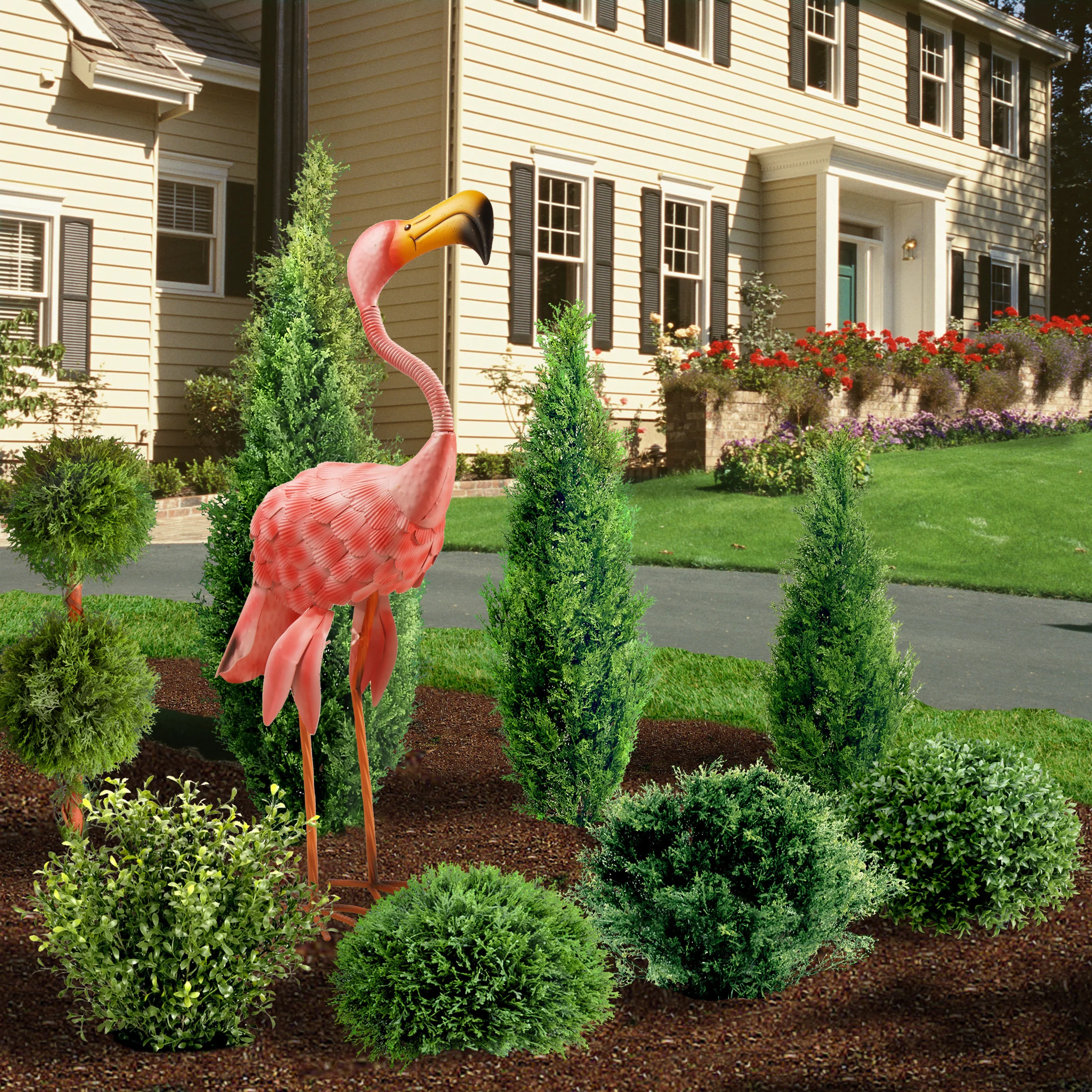 32 in. Spring Standing Pink Flamingo Metal Lawn Decoration - Image 2