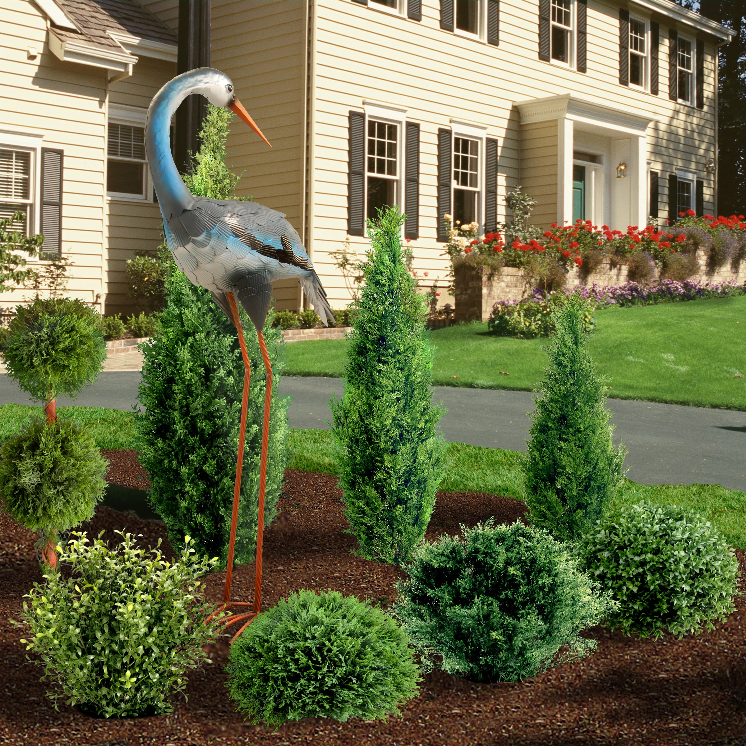 39 in. Spring Resting Blue, Gray and White Crane Metal Lawn Decoration - Image 2