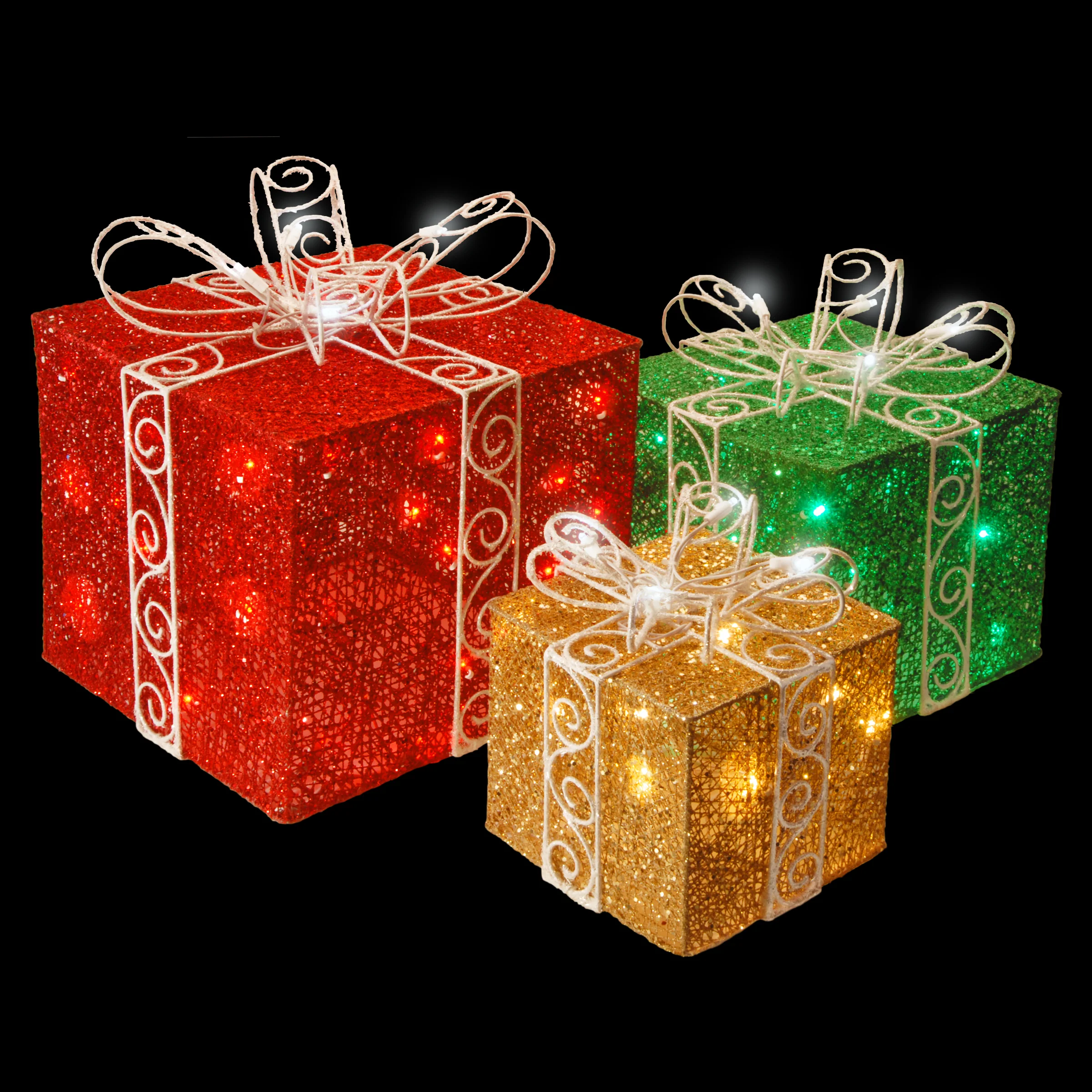 10 in., 12 in., 15 in. Gift Box Set with Bow and Twinkling LED Lights - Image 3