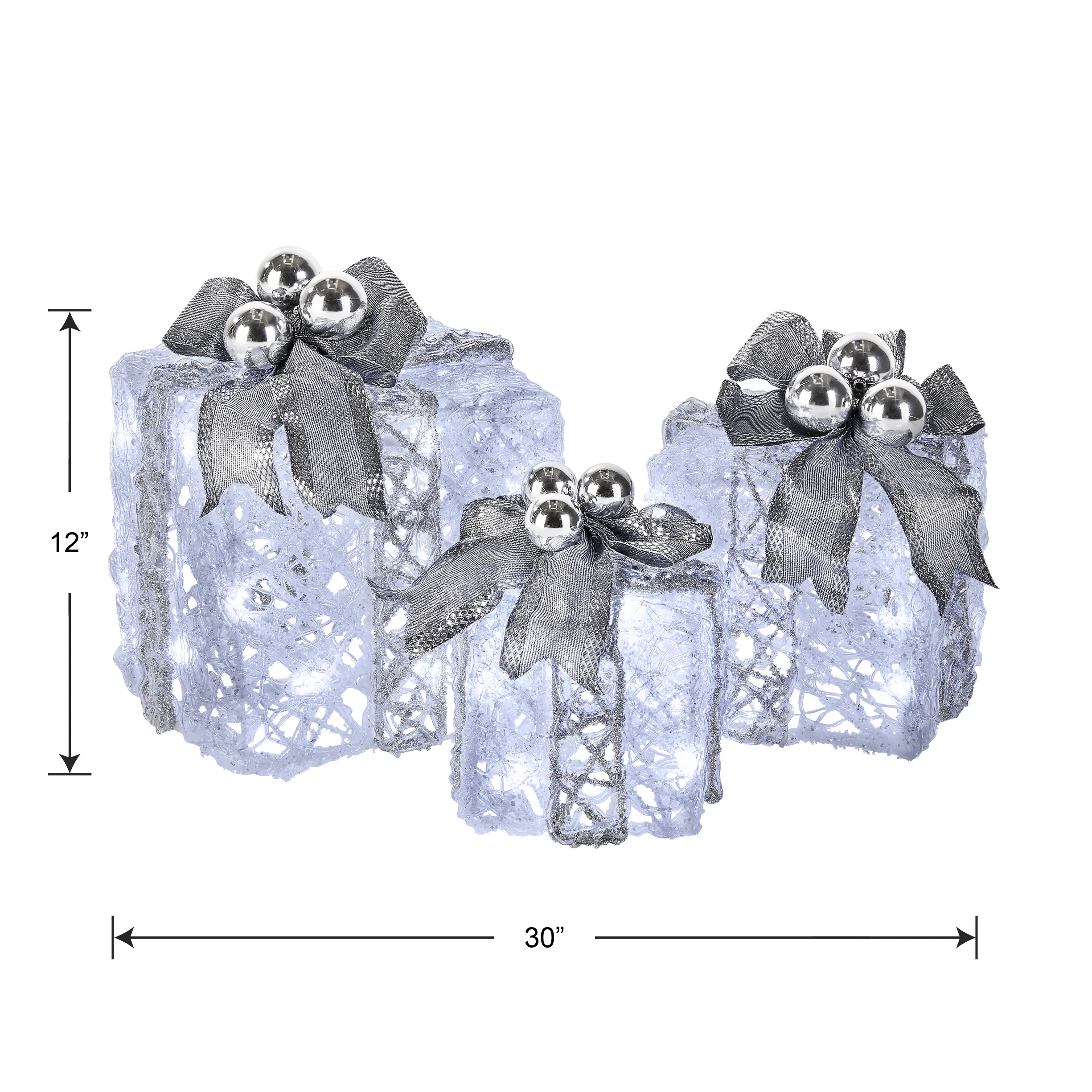 Pre-Lit Decorated White Gift Box Assortment, Plug-In - Image 3
