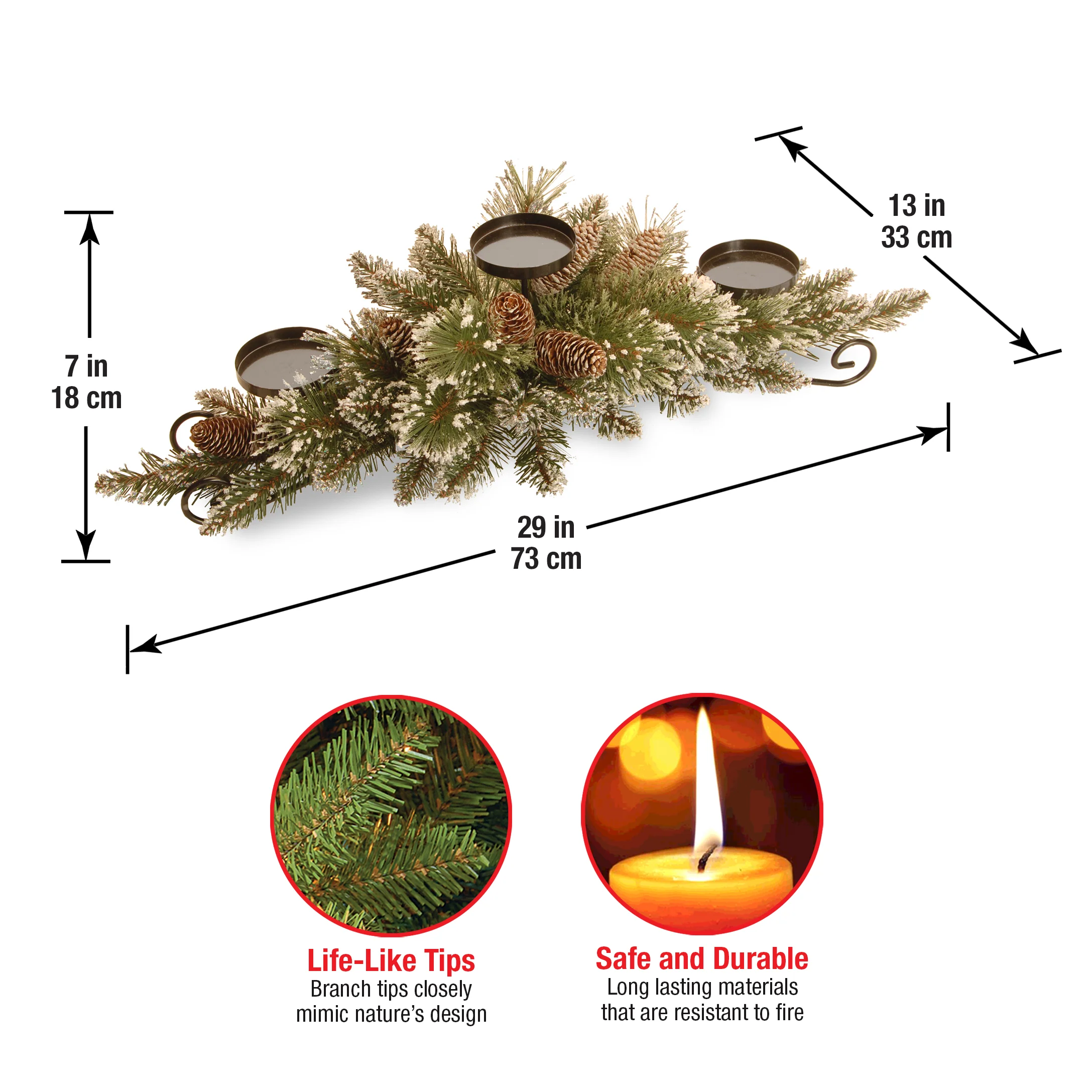 30 in. Glittery Bristle Pine Centerpiece and Candle Holder - Image 4