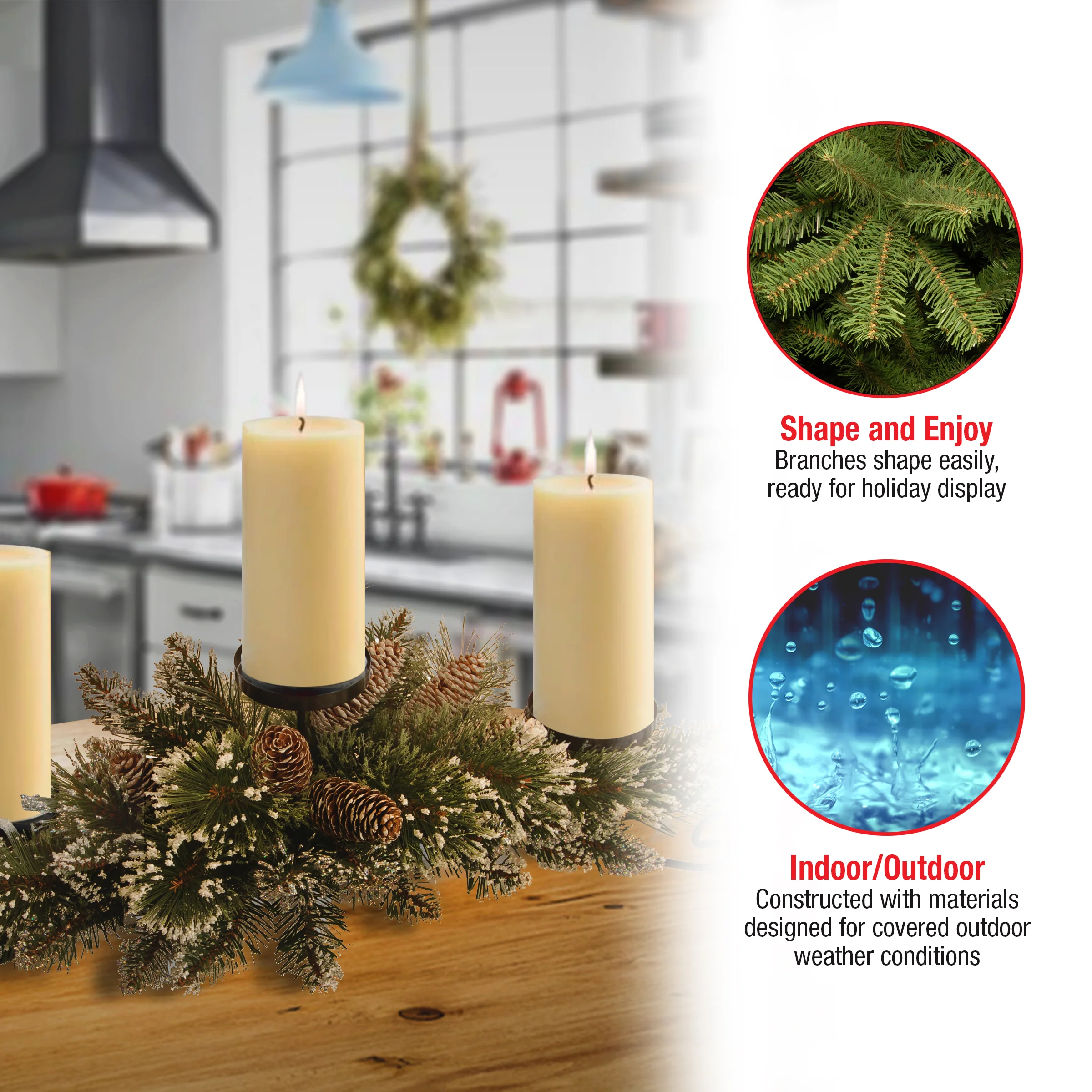 30 in. Glittery Bristle Pine Centerpiece and Candle Holder - Image 5