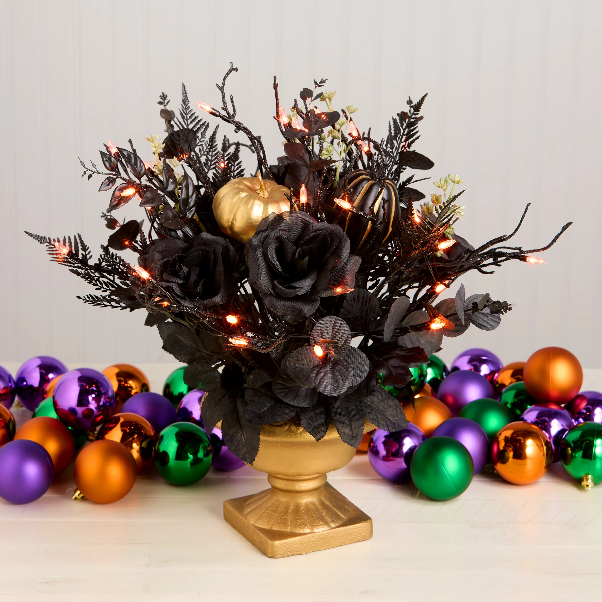16 in. Halloween Chic Eek Black and Gold Centerpiece with LED Lights - Image 2