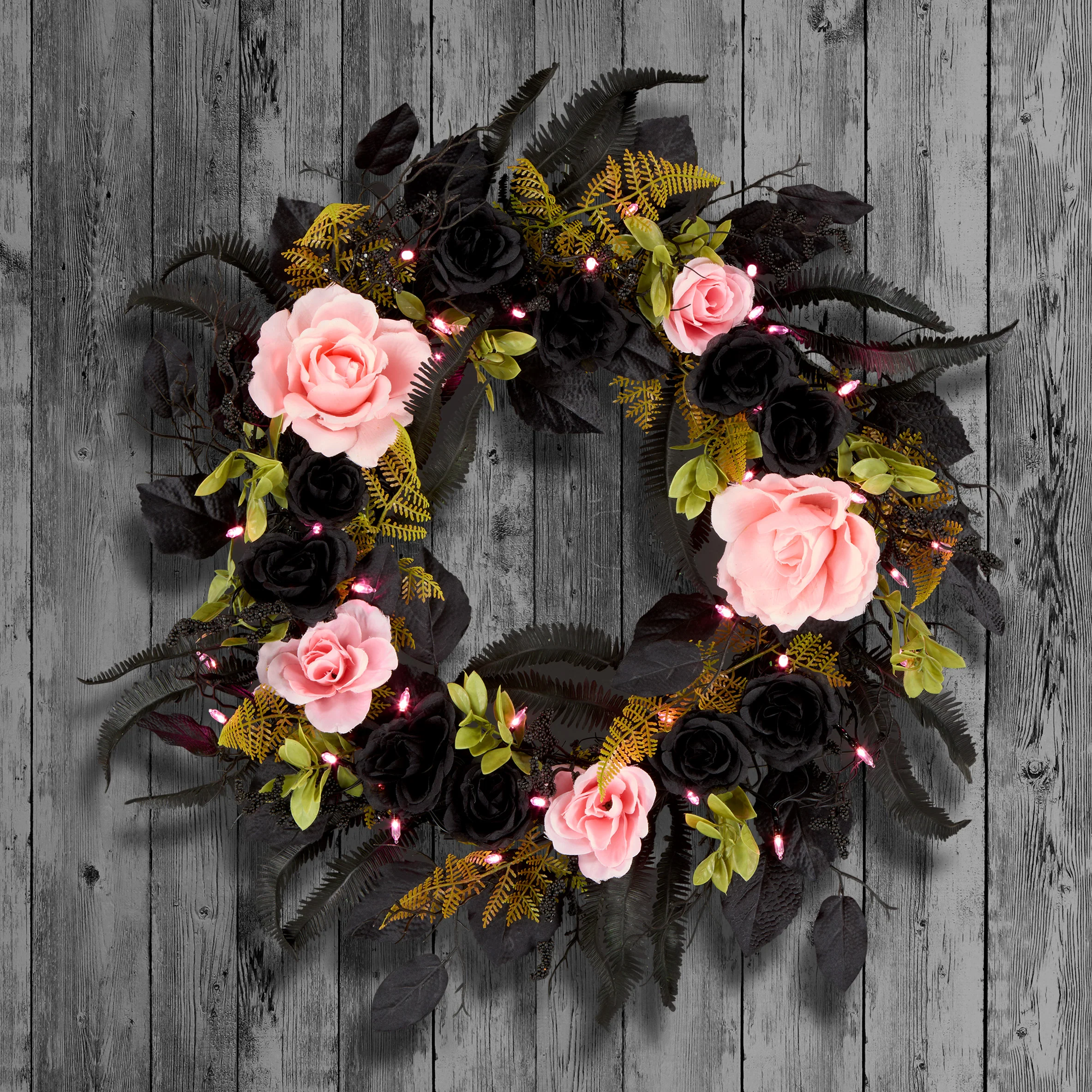 24 in. Halloween Cute and Creep Wreath and LED Lights - Image 2