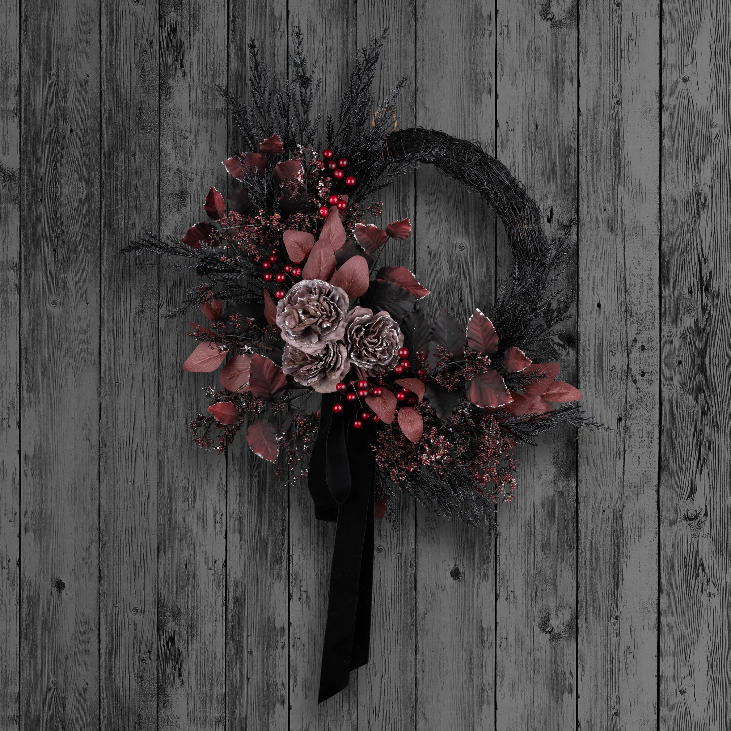 24 in. Halloween Red Widow Wreath with Black Ribbon - Image 2