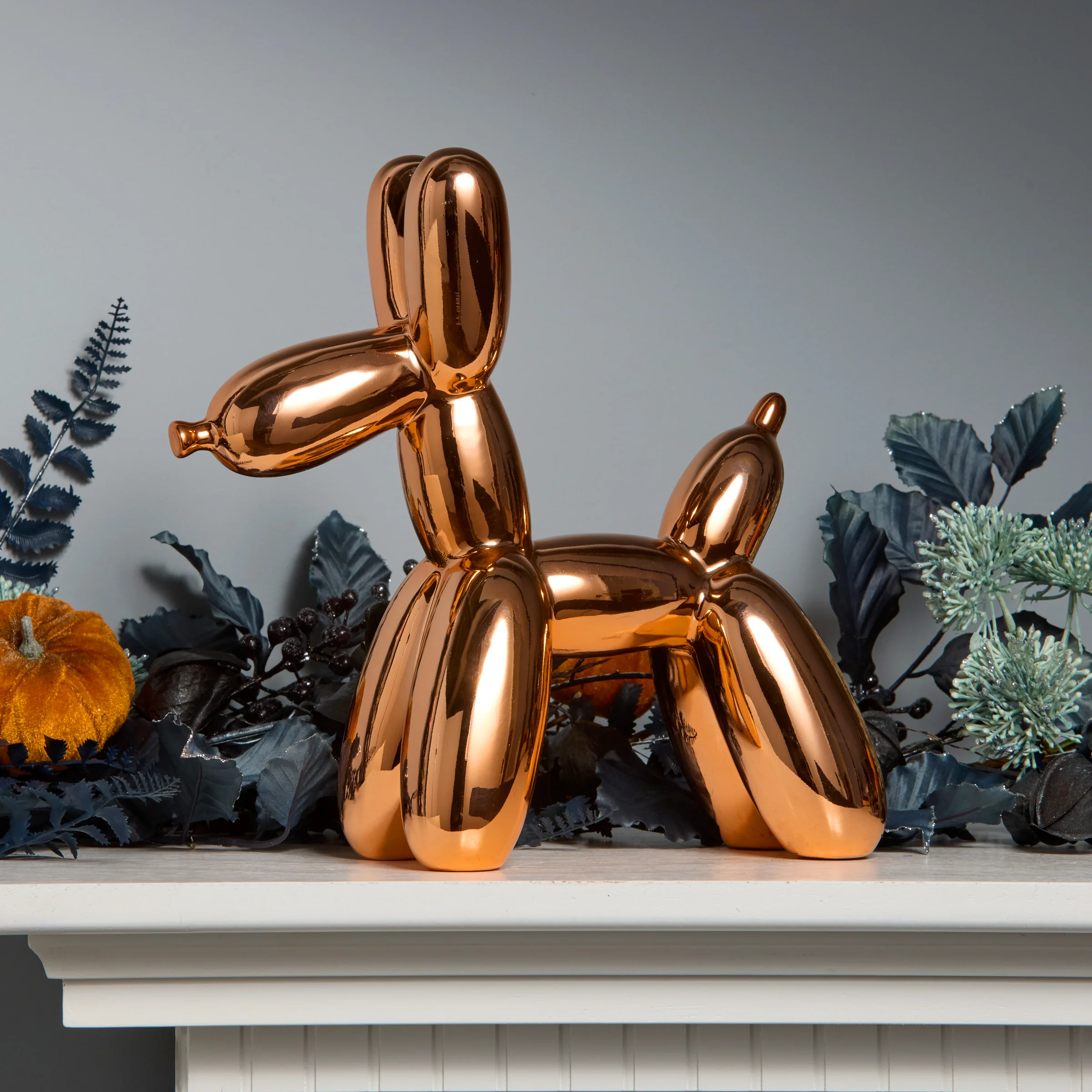 11 in. Halloween Orange Balloon Dog Figurine - Image 2