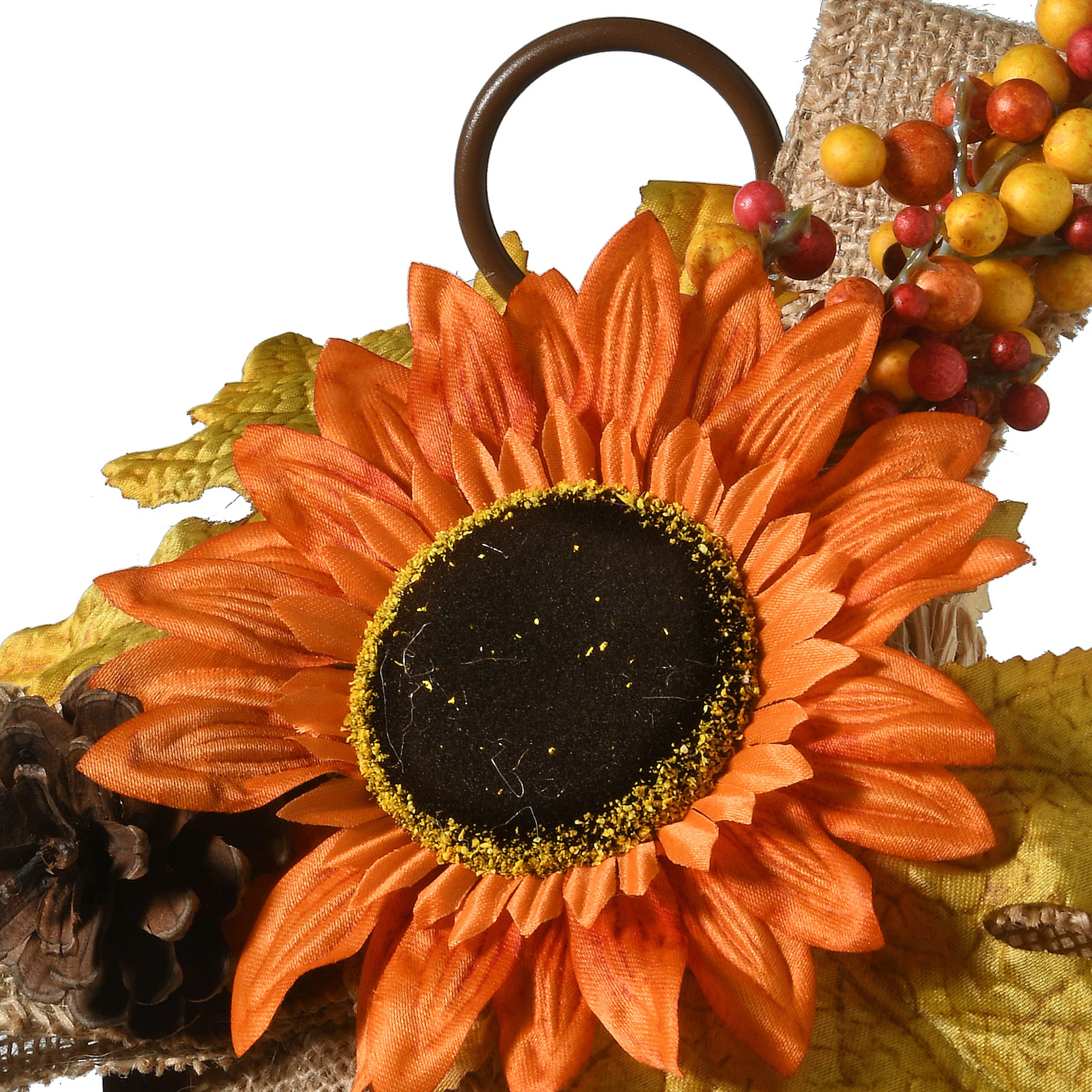12 in. Fall Lantern with LED Lights, Filled with Sunflower Blooms, Leaves, Pinecones, Berry Clusters - Image 3