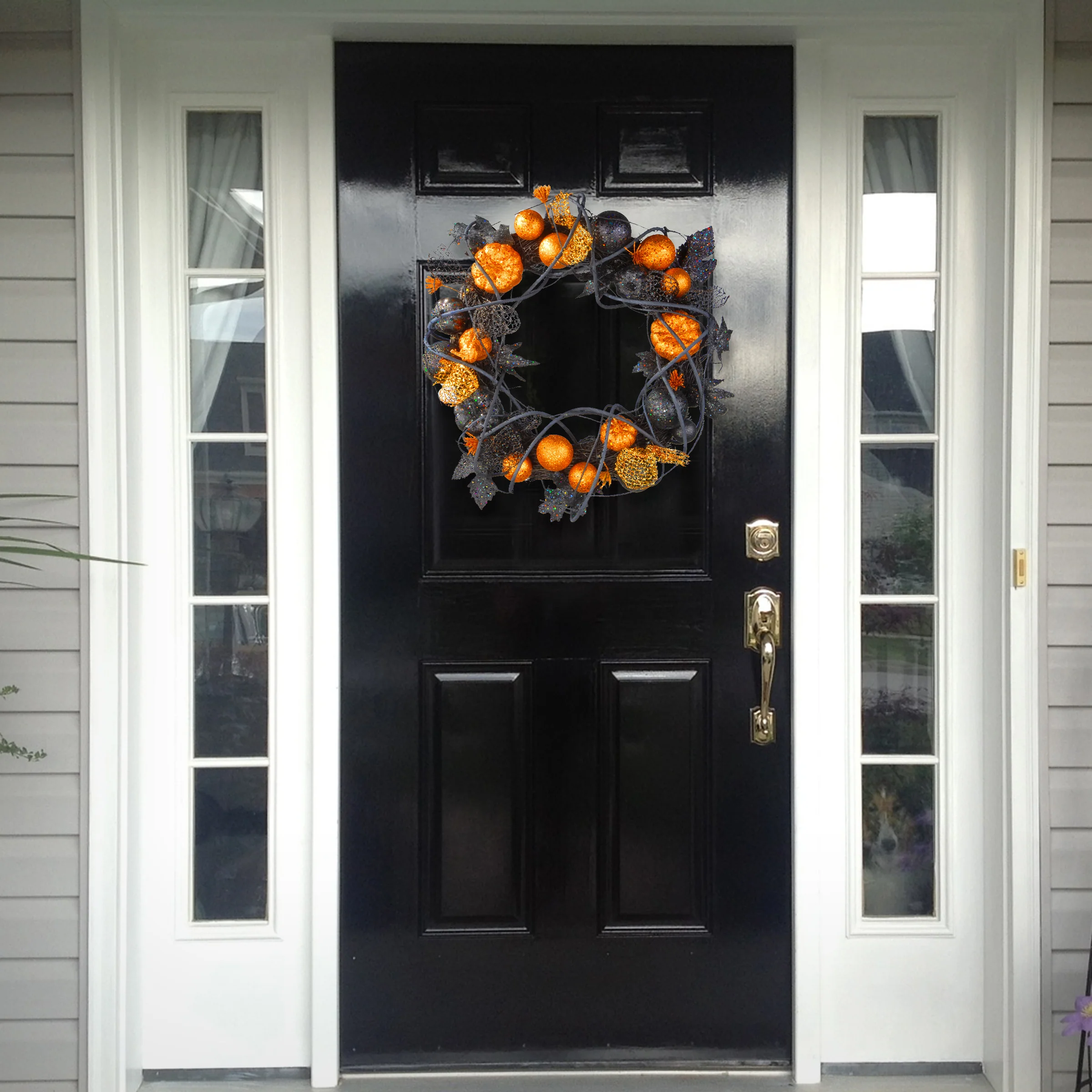 20 in. Halloween Spooky Wreath with Pumpkins and Ornaments - Image 2