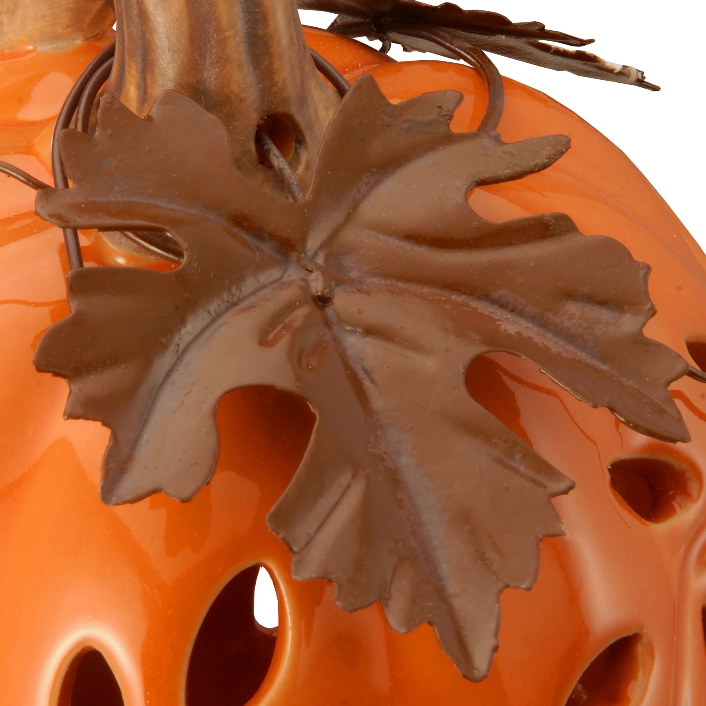 6 in. Halloween Ceramic Pumpkin Decoration with LED Lights - Image 2