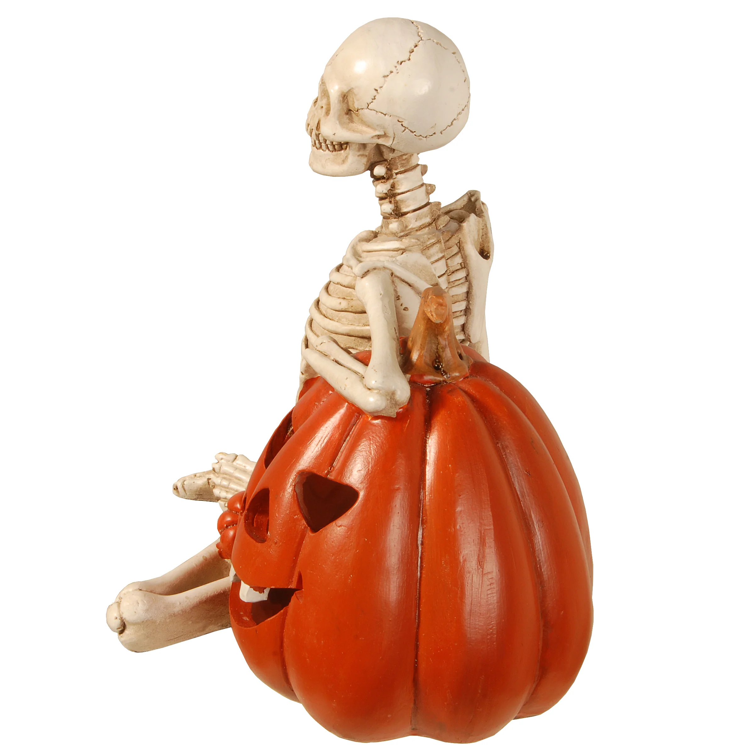 9 in. Halloween Skeleton and Jack O Lantern Decoration with LED Lights - Image 2