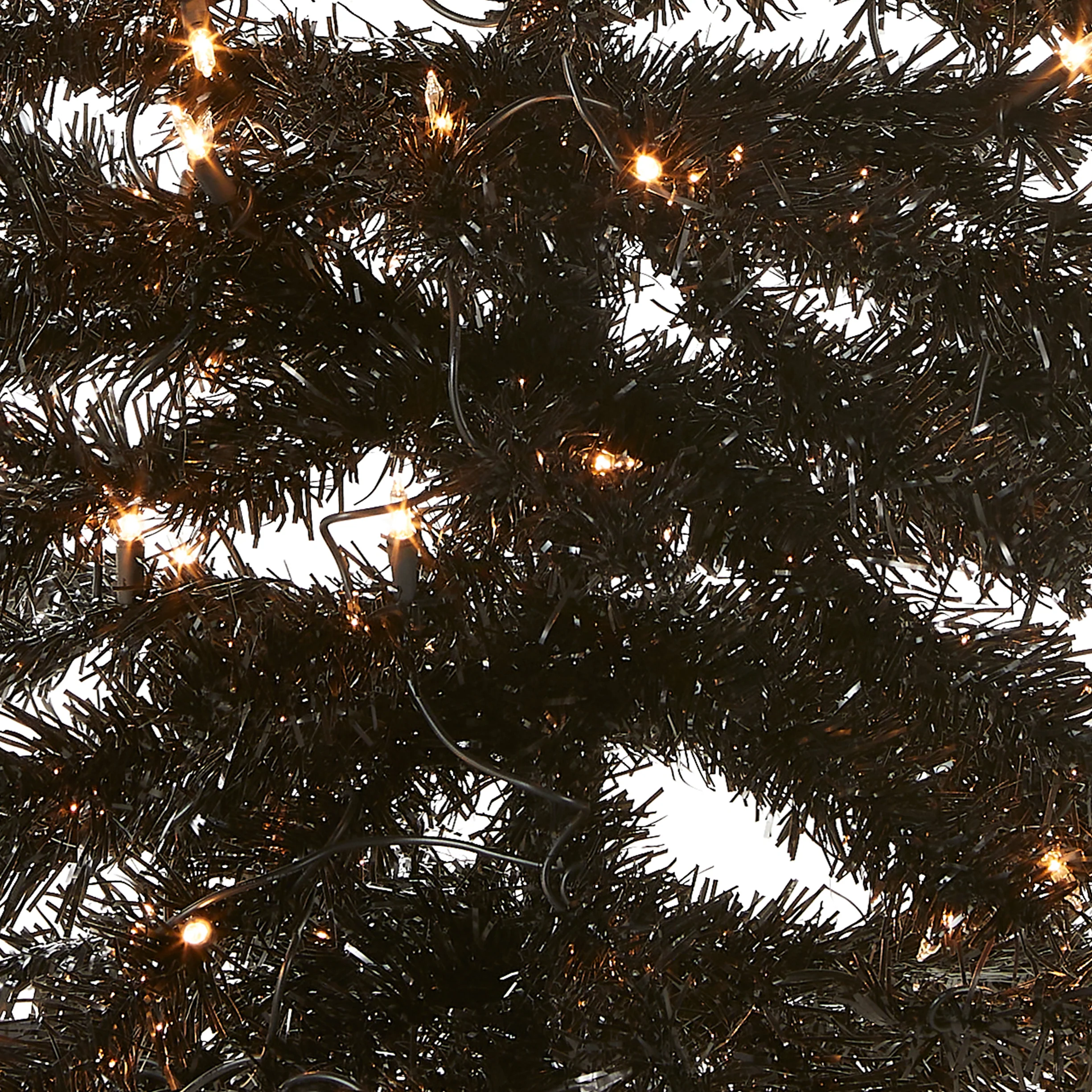 4 ft. Halloween Pre-Lit Black Tinsel Tree with White Lights, Plug-In - Image 5