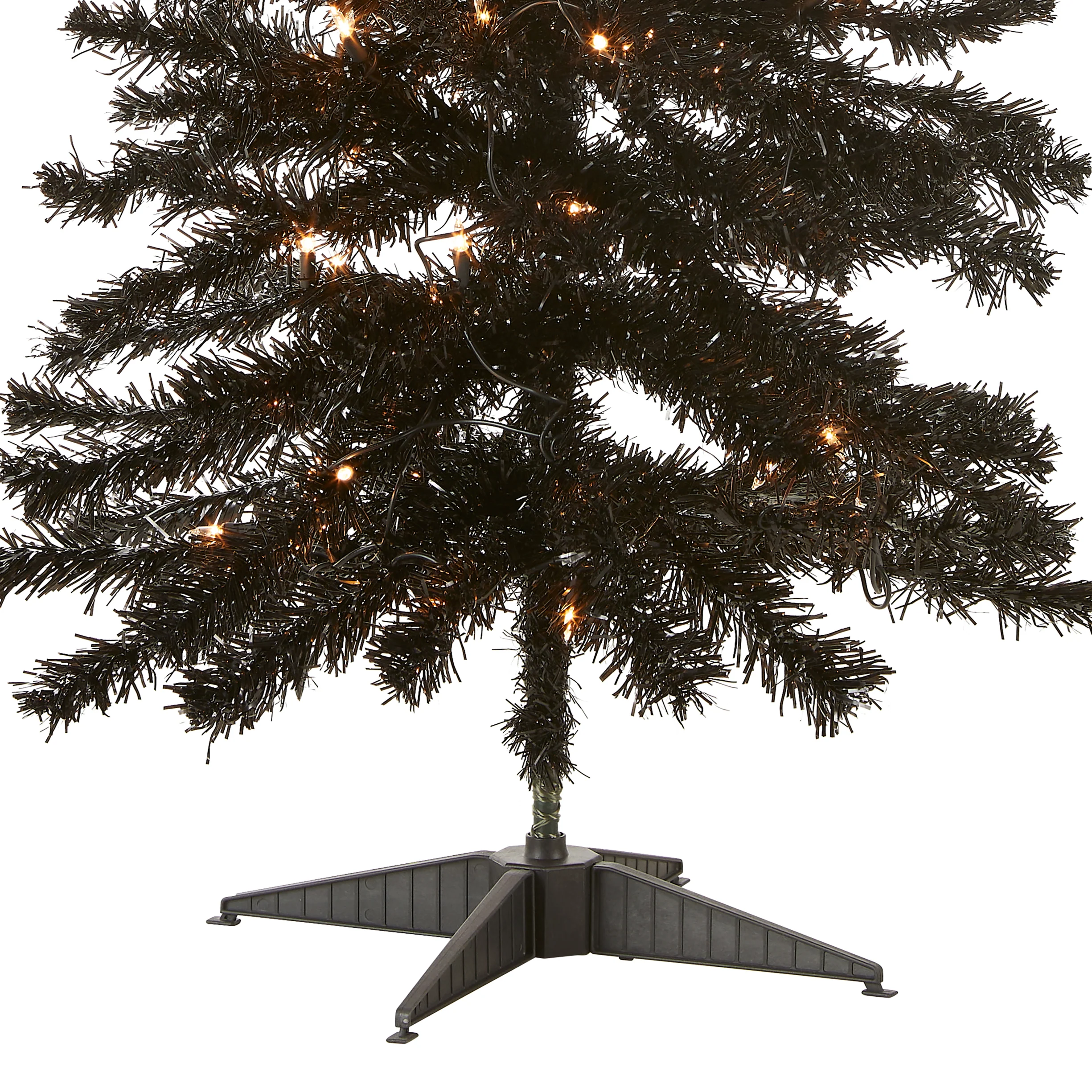 4 ft. Halloween Pre-Lit Black Tinsel Tree with White Lights, Plug-In - Image 6