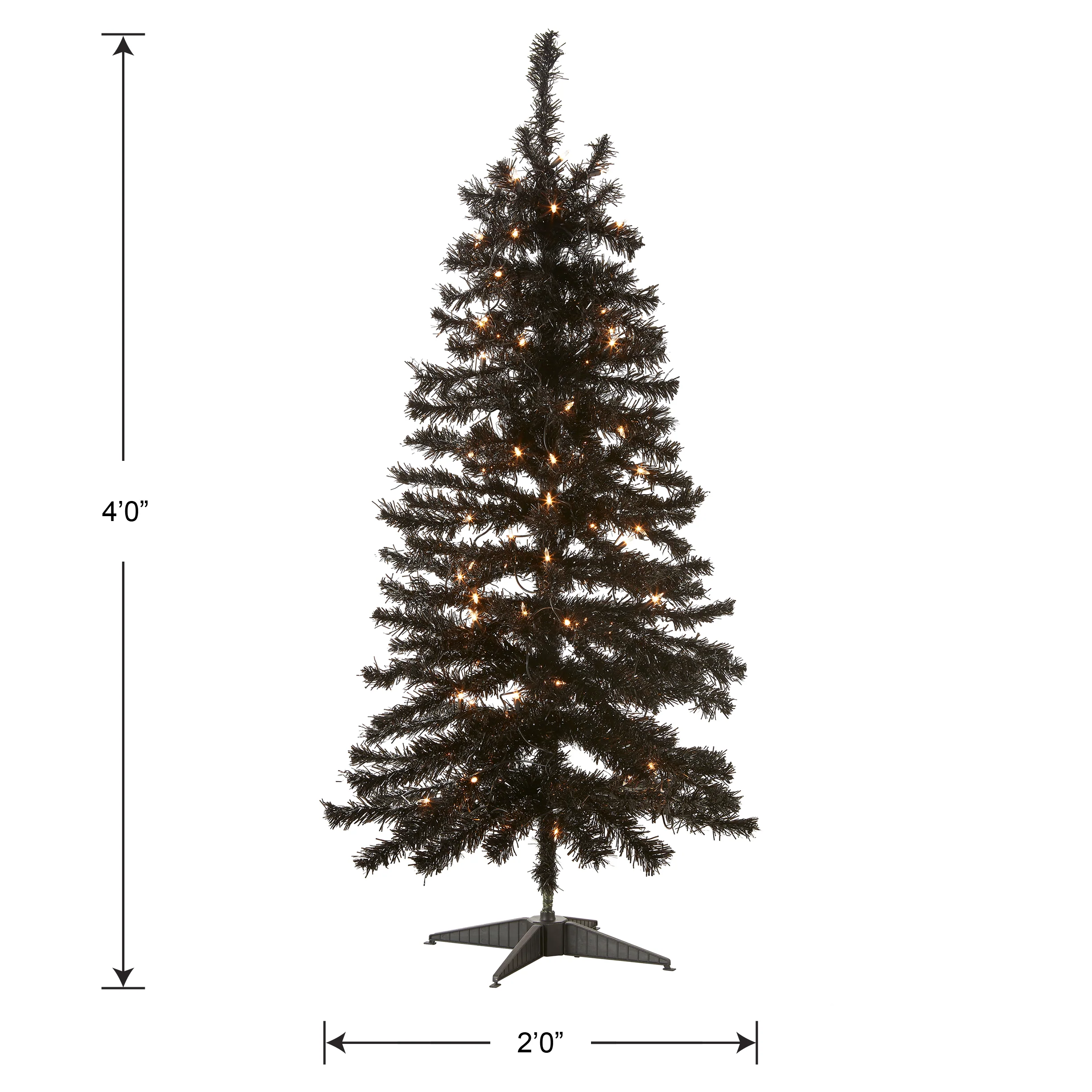 4 ft. Halloween Pre-Lit Black Tinsel Tree with White Lights, Plug-In - Image 7