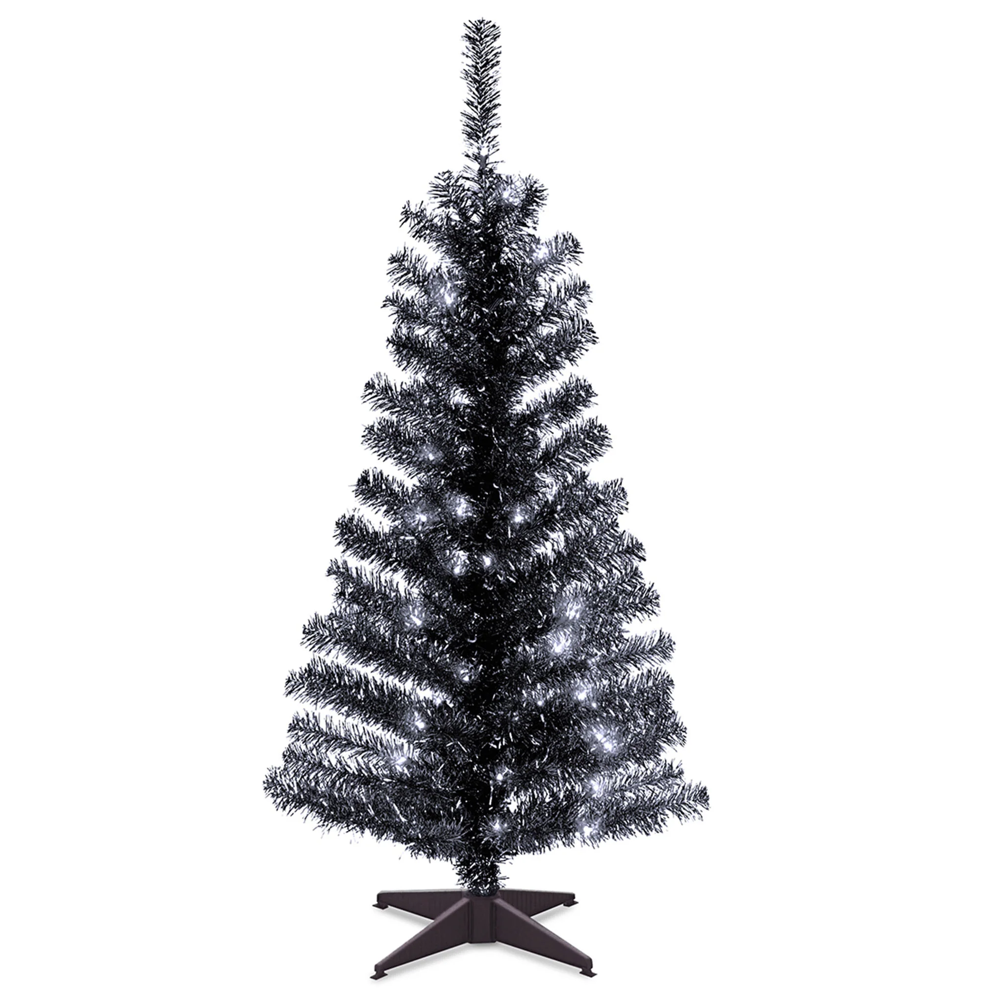 4 ft. Halloween Pre-Lit Black Tinsel Tree with White Lights, Plug-In - Image 8