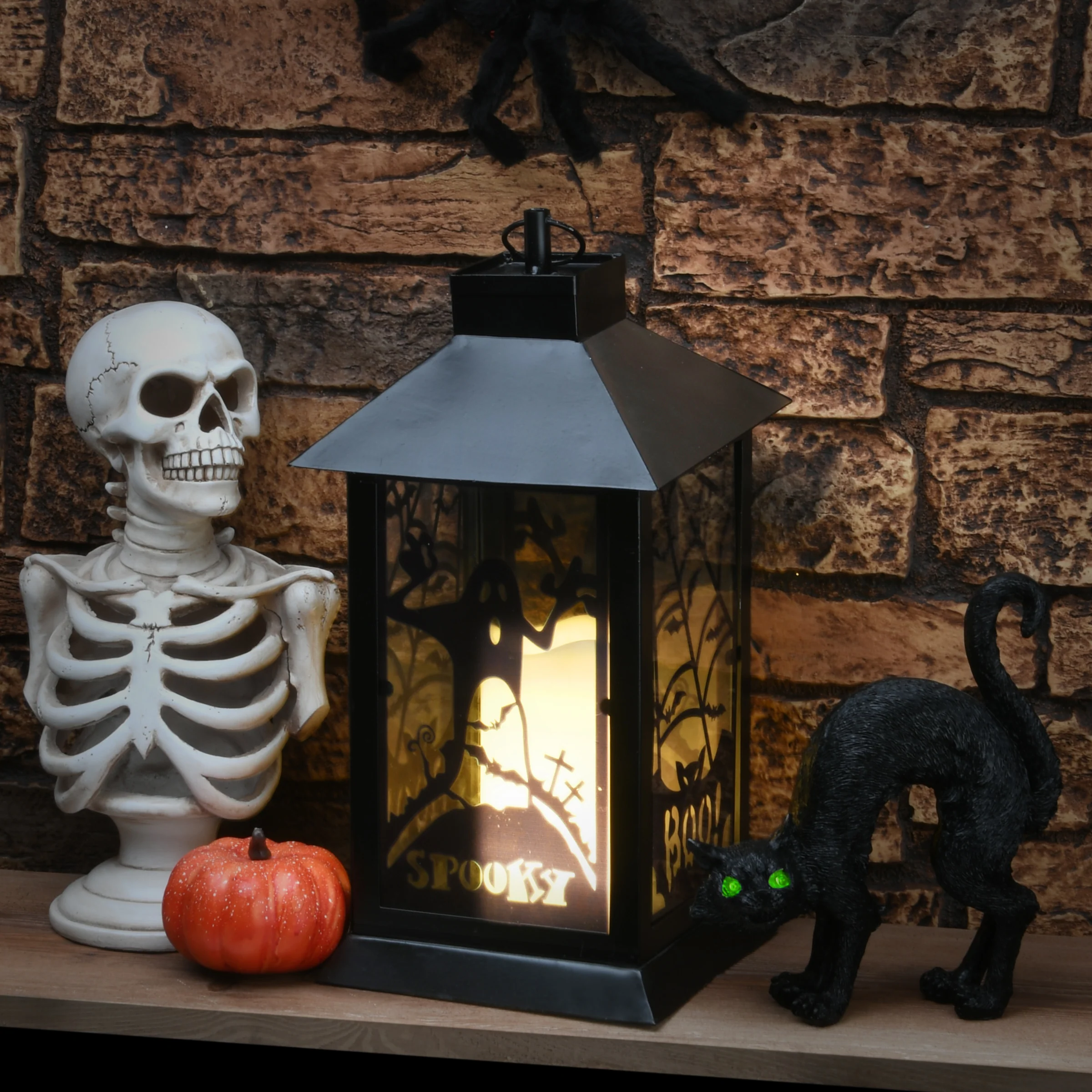 16 in. Halloween Carved Images of Ghosts and Cobwebs Lantern with LED Lights - Image 2