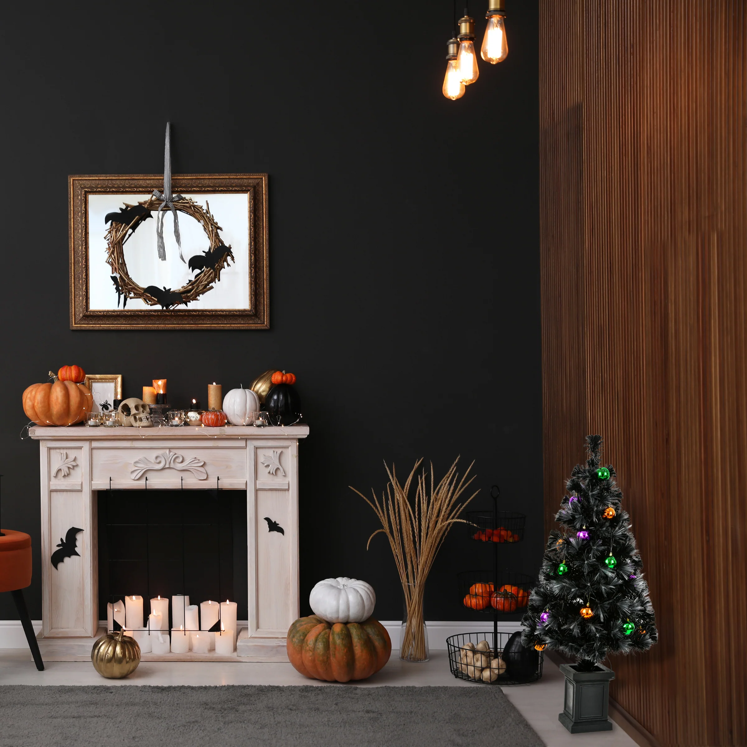 12 in. 30-Piece Halloween Orange, Green, Purple Globe Shape Ornament Set - Image 2