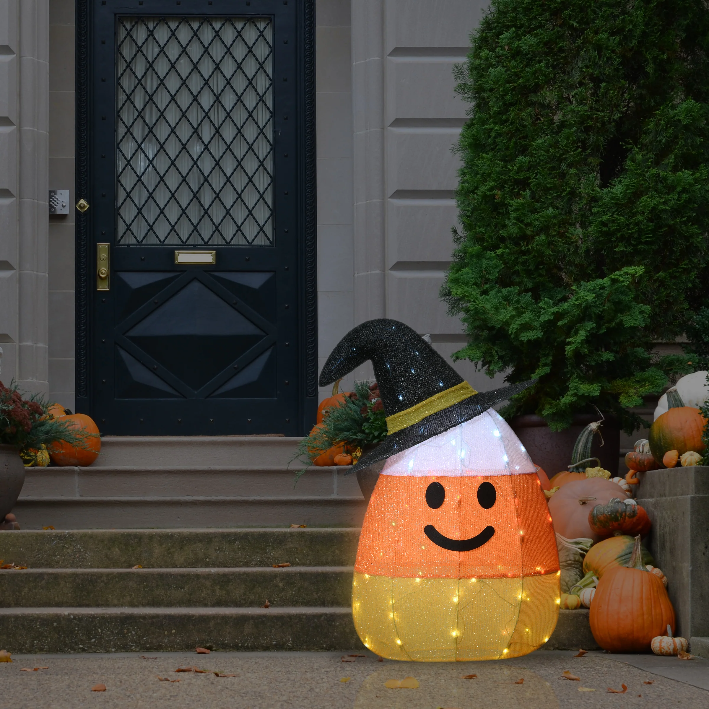 28 in. Halloween Pre-Lit Candy Corn Witch Outdoor Decoration with LED Lights, Plug-In - Image 2