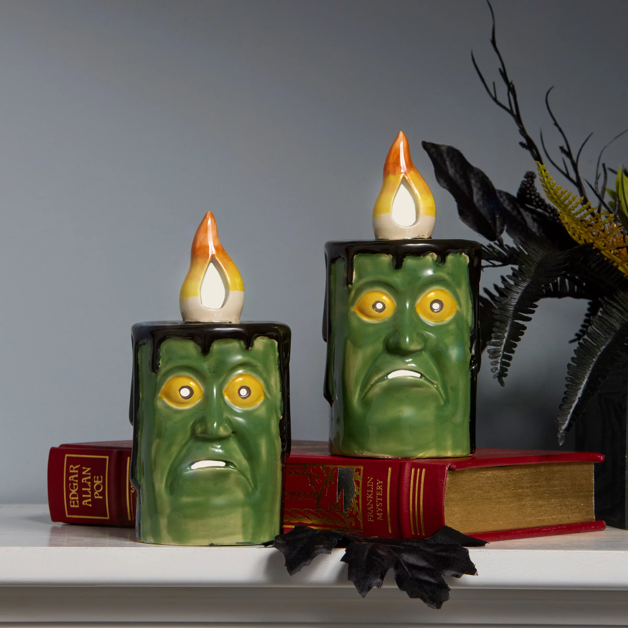 6 in. 2-Piece Halloween Frankenstein Porcelain Candle with Multicolor LED Lights - Image 2