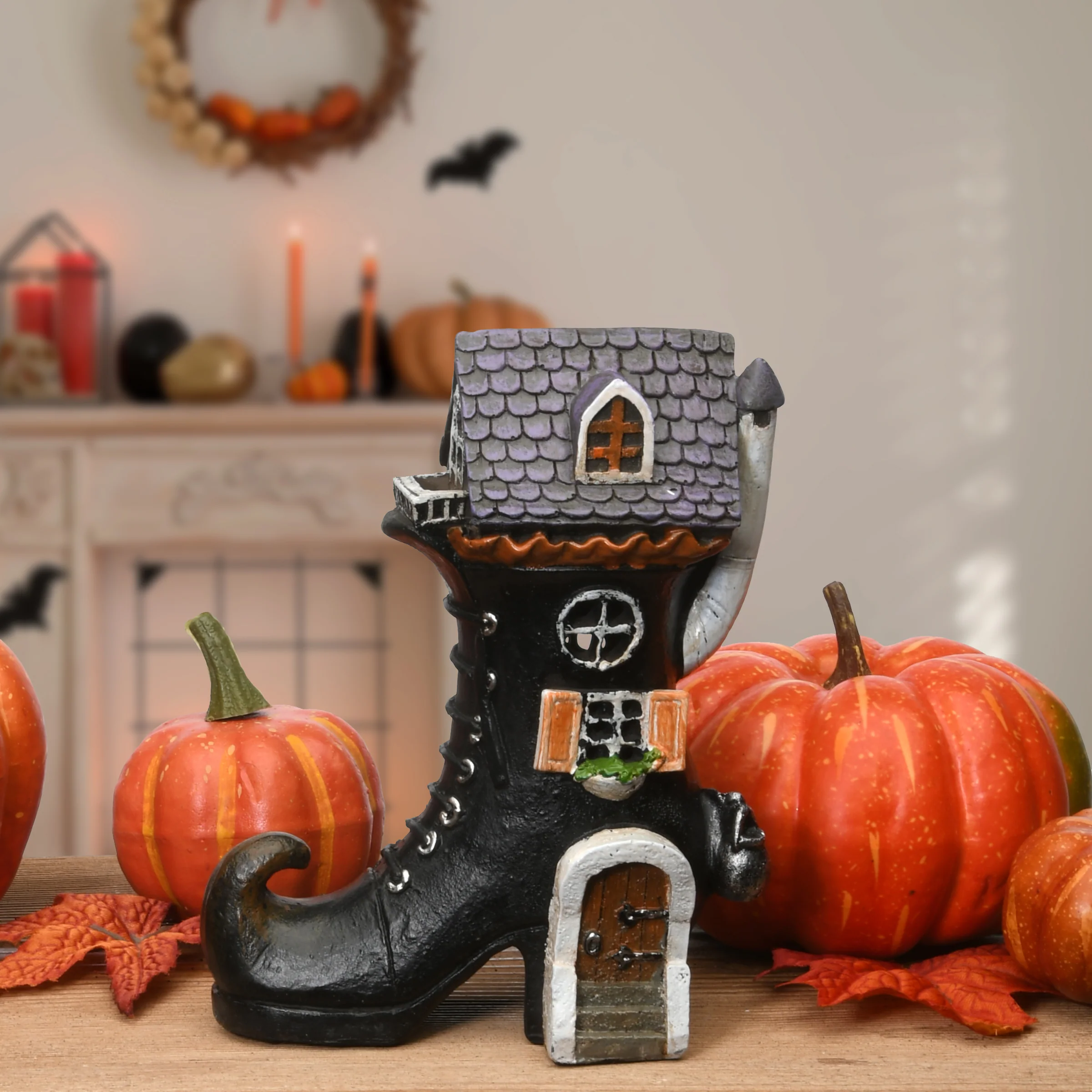 6 in. Halloween Pre-Lit Haunted Boot House Decoration with LED Lights - Image 2