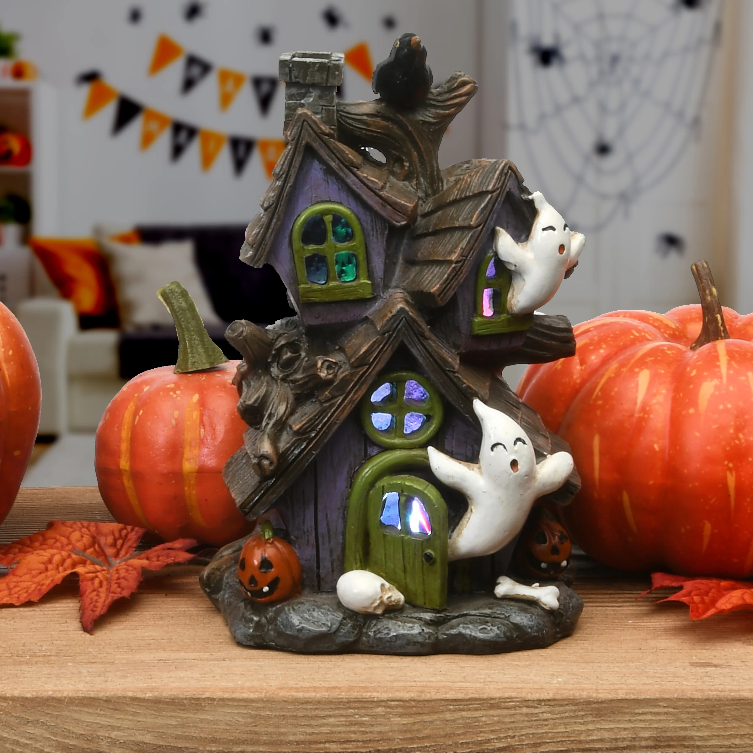 6 in. Halloween Pre-Lit Purple Haunted House Decoration with LED Lights - Image 2