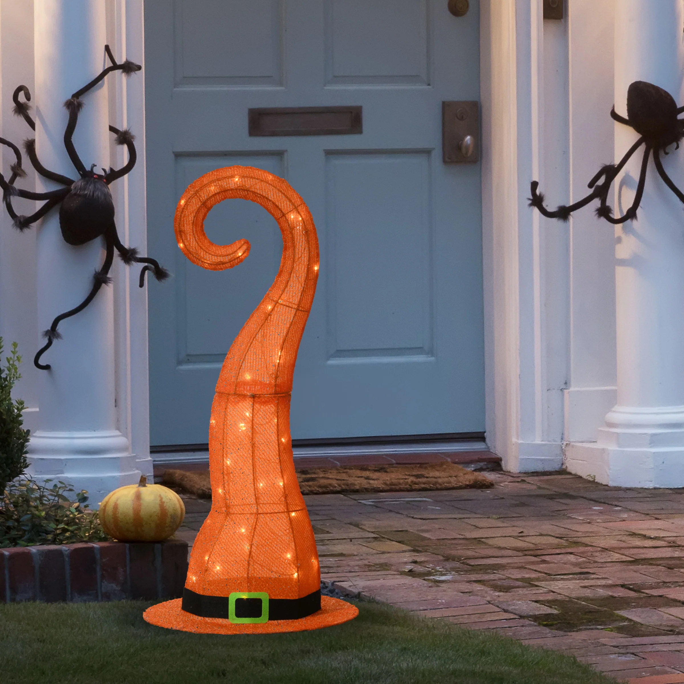 34 in. Halloween Pre-Lit Orange Witchs Hat Outdoor Decoration with LED Lights - Image 2