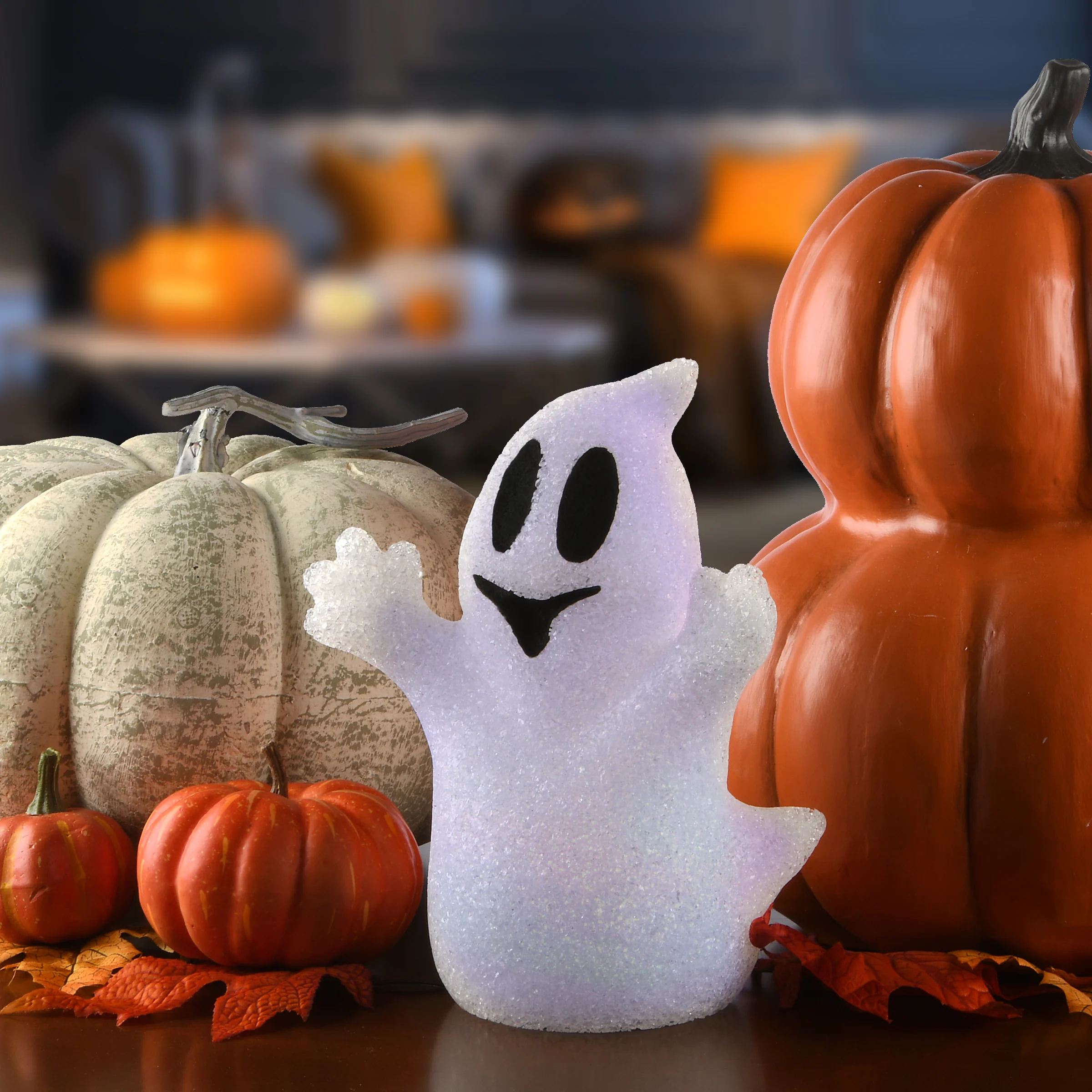 9 in. Halloween Changes Color White Ghost Decoration with LED Lights - Image 2