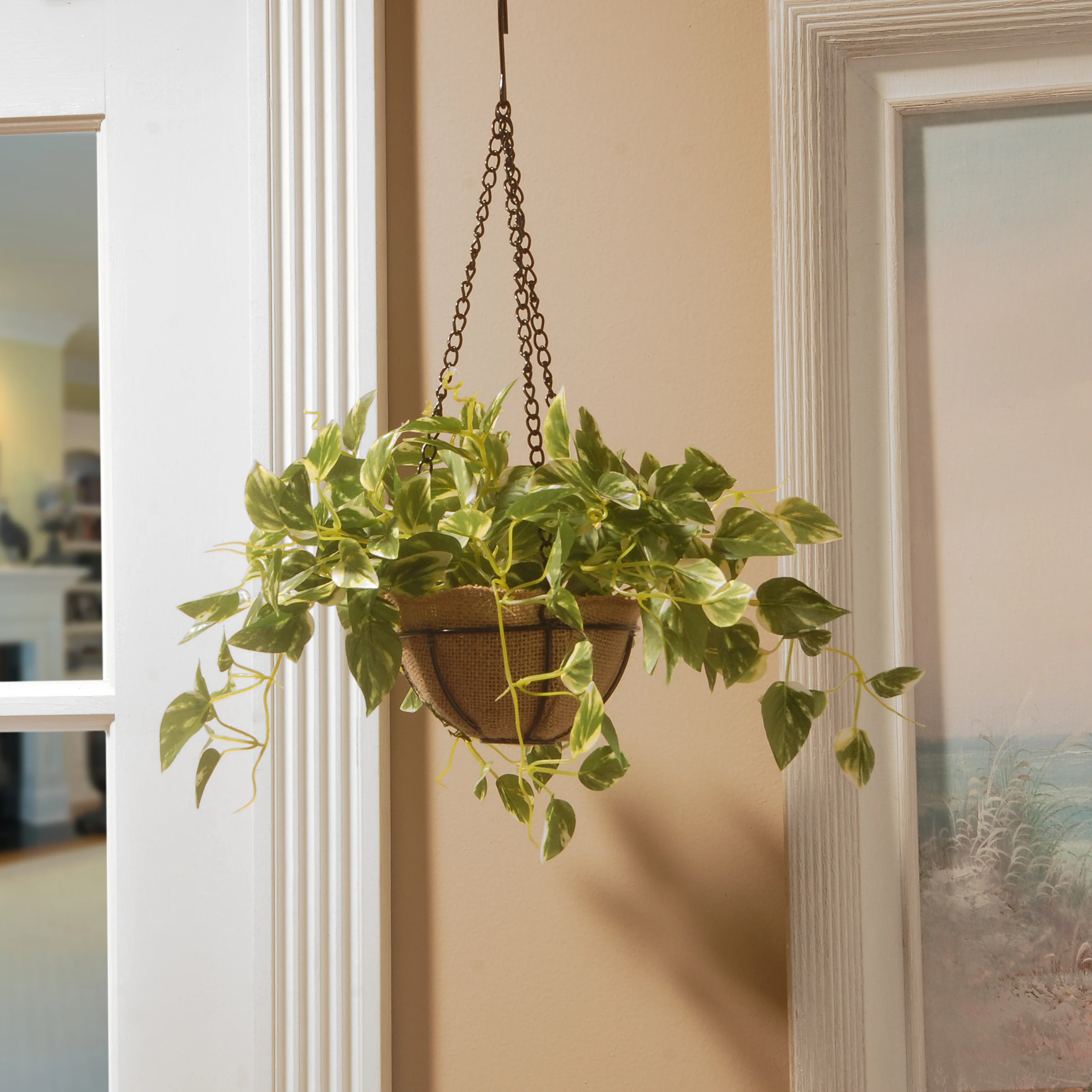 9 in. Spring Hanging Pothos Plant Pot Decoration with Leafy Greens - Image 2
